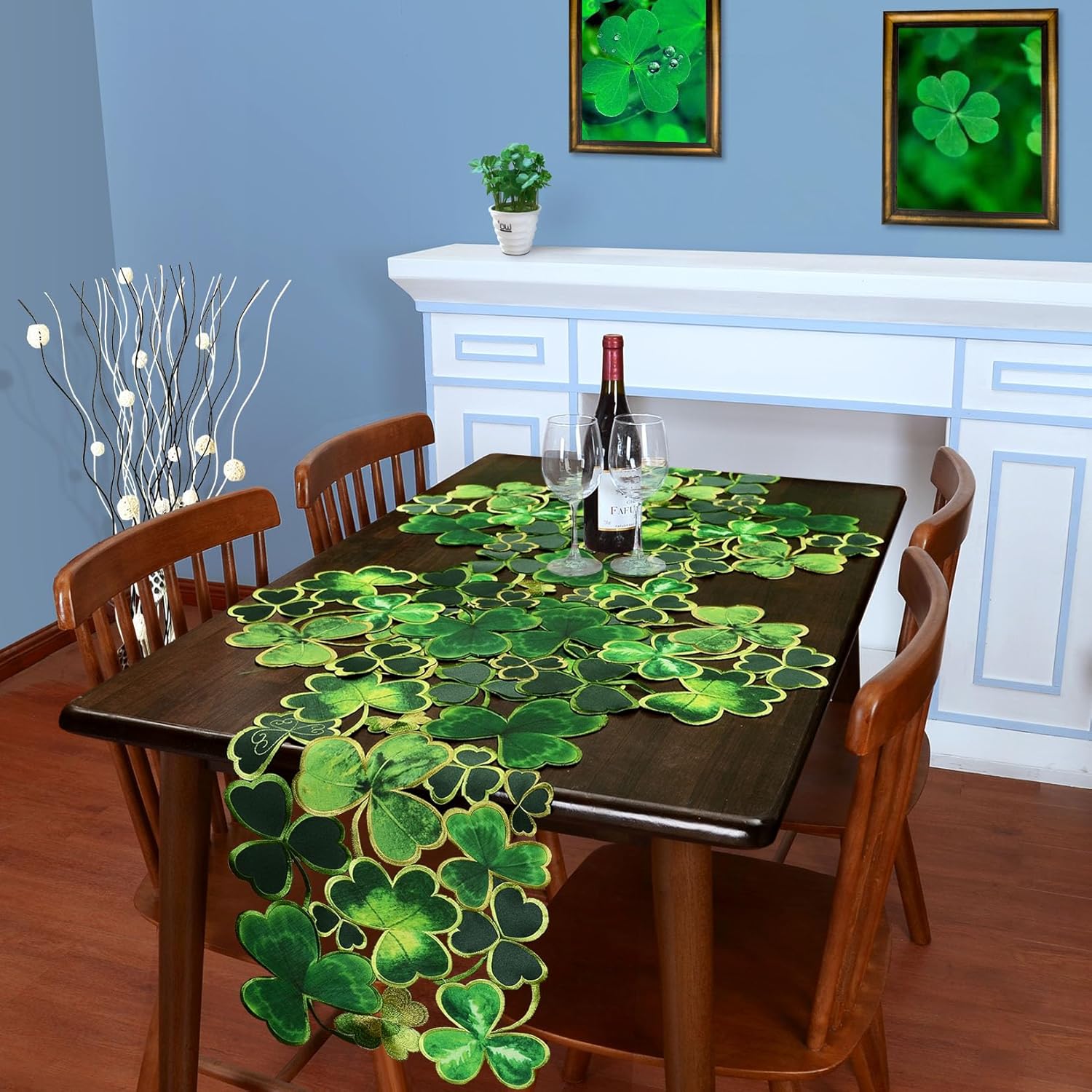 Grelucgo Embroidered Decorative Clover Table Runner for St. Patrick's Day (13x90 inches)