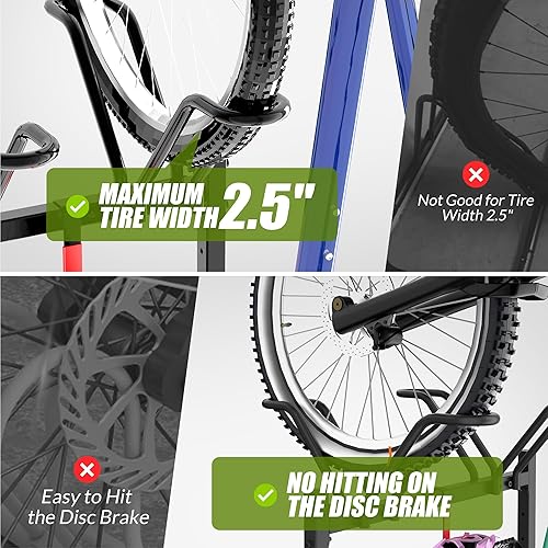 Miniatura 6 de Soporte de suelo para 5 bicicletas, estante ajustable para estacionamiento de bicicletas con gancho para garaje, interior, exterior, combinación