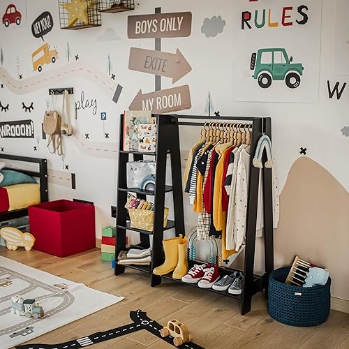 Miniatura 13 de Sweet Home from wood Armario infantil – Perchero de madera con riel colgante y estante de exhibición para niños – Muebles de vestir de bricolaje,