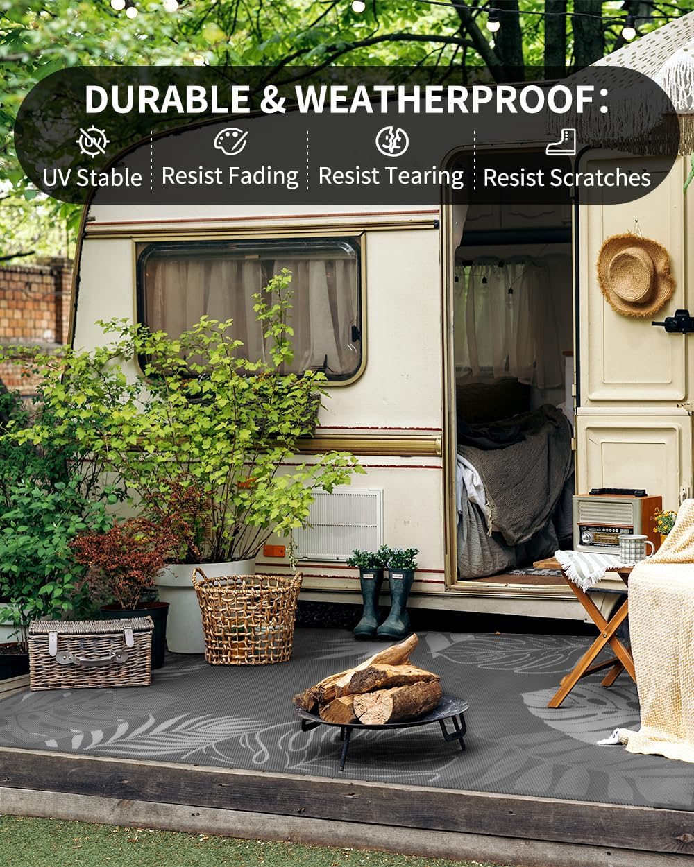 Size 9x12 Color Black and white COCOER Tropical Outdoor Rug 9x12 Reversible-Waterproof Patio Rug-Quick Dry Outdoor Carpet-Outdoor Area Rugs Indoor Outdoor Rugs-Outside Rug Patio Decor for Porch Deck Balcony Backyard