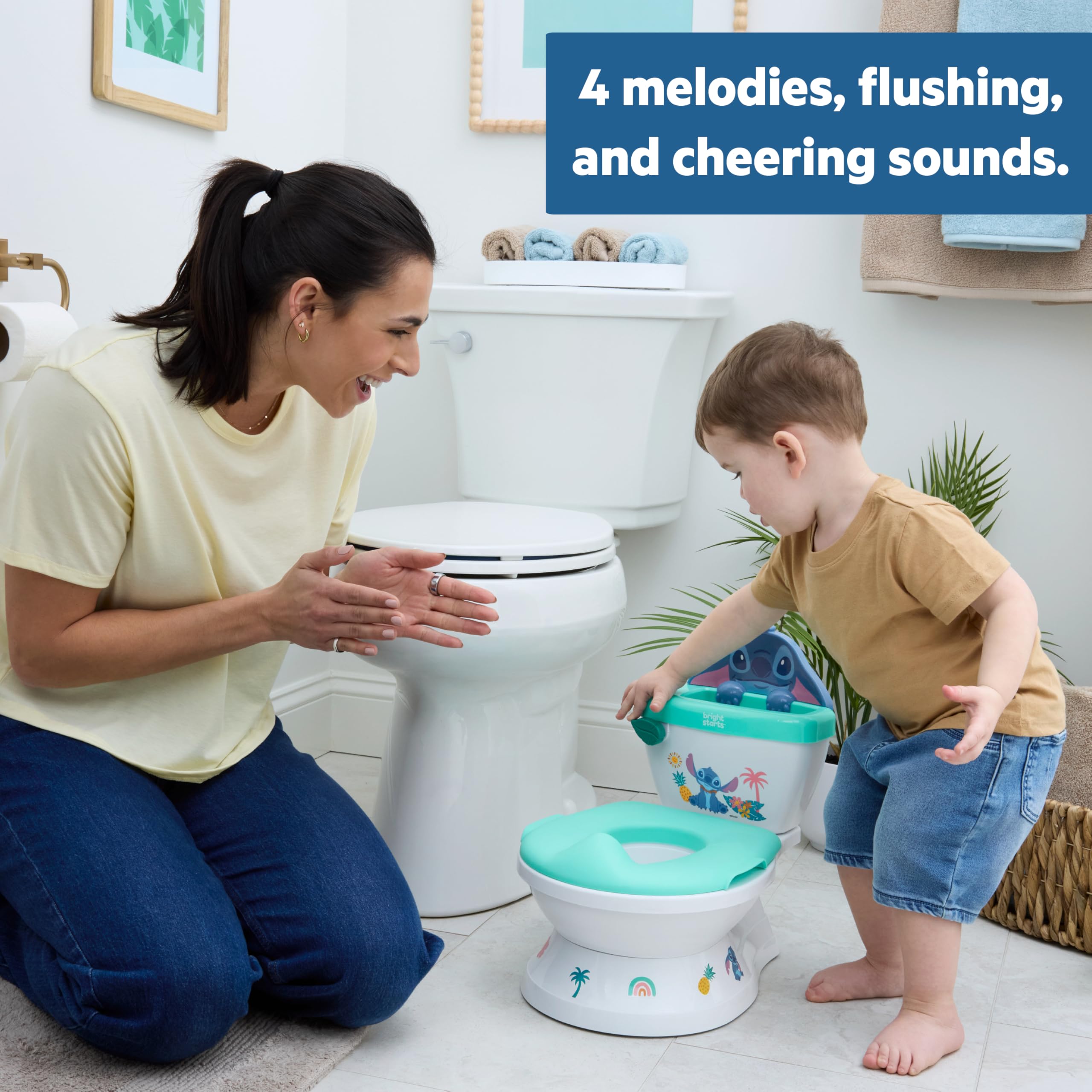 Disney Baby Stitch My Size Vasino Bambini di Bright Starts, 2-in-1 Vasino con Suono di Scarico, Sedile WC Rimovibile, Include 12 Adesivi, Addestramento al Vasino, Da 18 Mesi