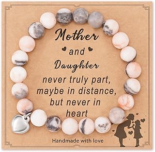 Sponsored Ad - Mom Daughter Gifts, Natural Stone Heart Charm Bracelets Christmas Gifts for Mother Daughter