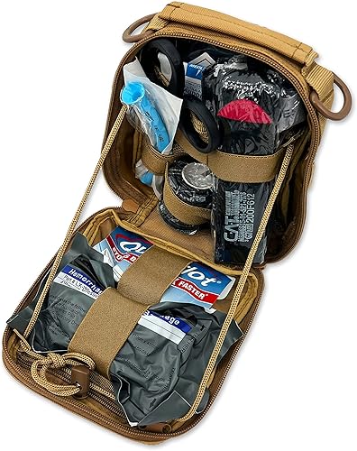 Lightning X Premium IFAKGunshot Trauma Bloodstop MOLLE Kit con QuikClot y torniquete, color bronceado