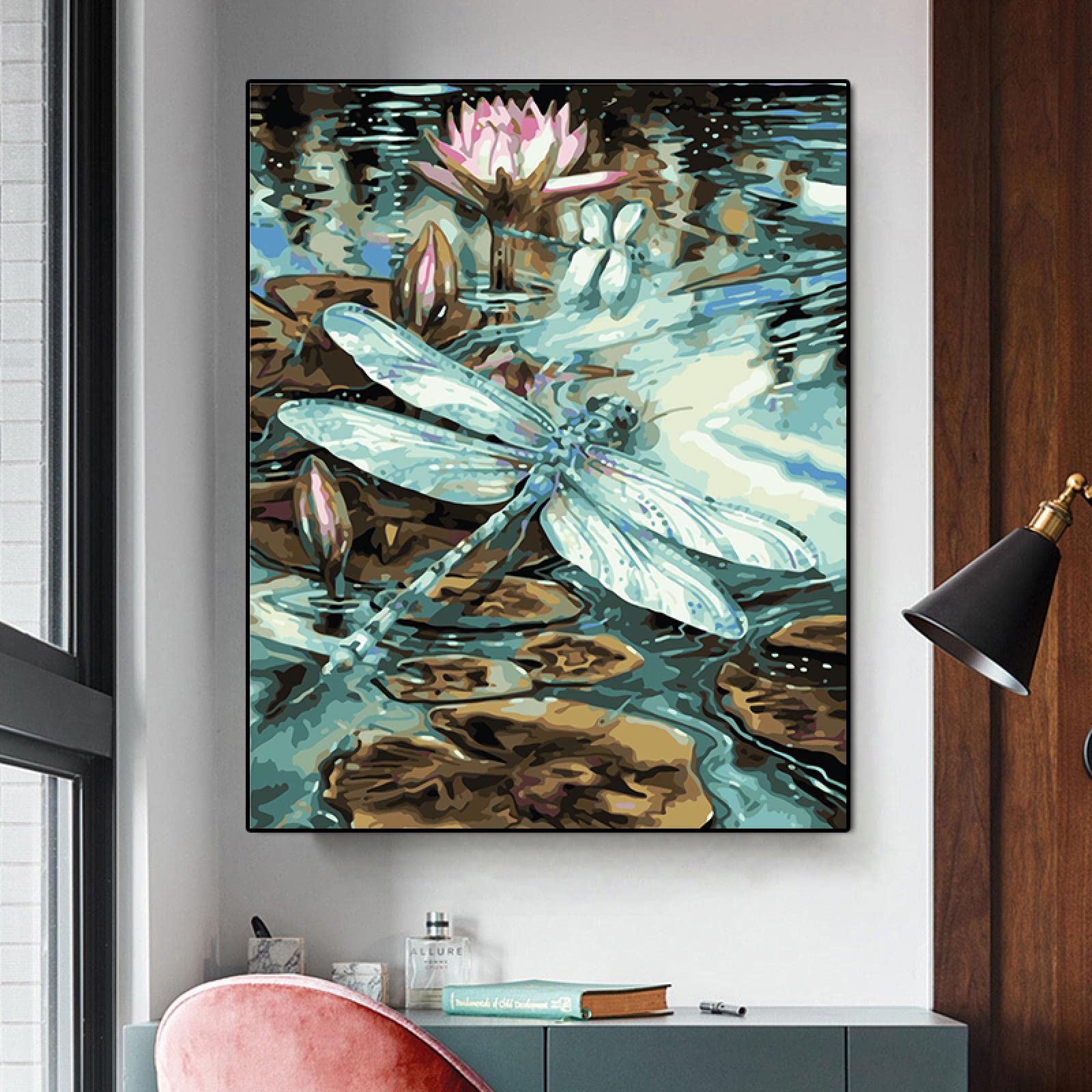 Impression sur toile libellule lac de lotus abstrait haute définition - 8