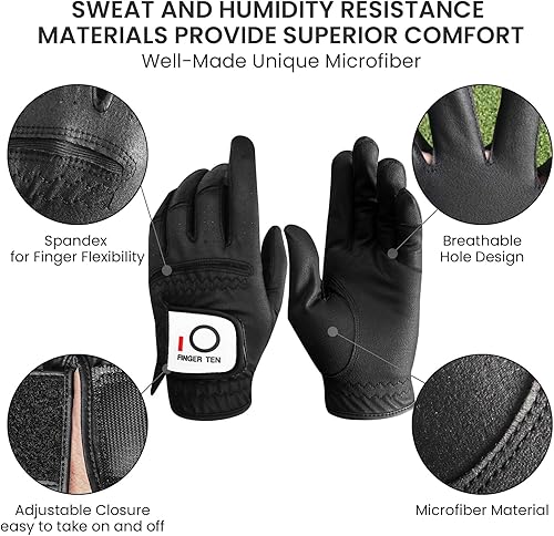 Miniatura 10 de Guantes de golf para hombre mano izquierda agarre de lluvia paquete de 3 unidades agarre duradero para todo tipo de clima tamaño pequeño mediano