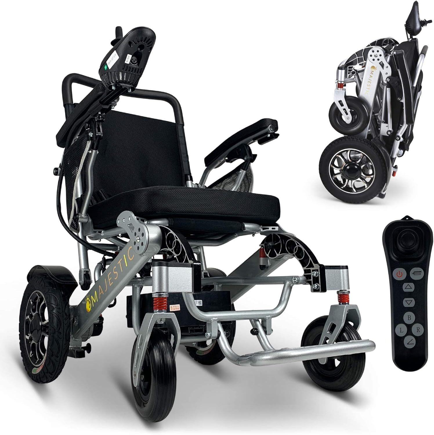 Majestic Electric Wheelchair 2022 - Foldable Remote Control Power Chair 500-Watt Waterproof Motor Lightweight Motorized Portable Mobility Aid for Adults - Wheel Chair (19.5" Seat Width) : Health & Household