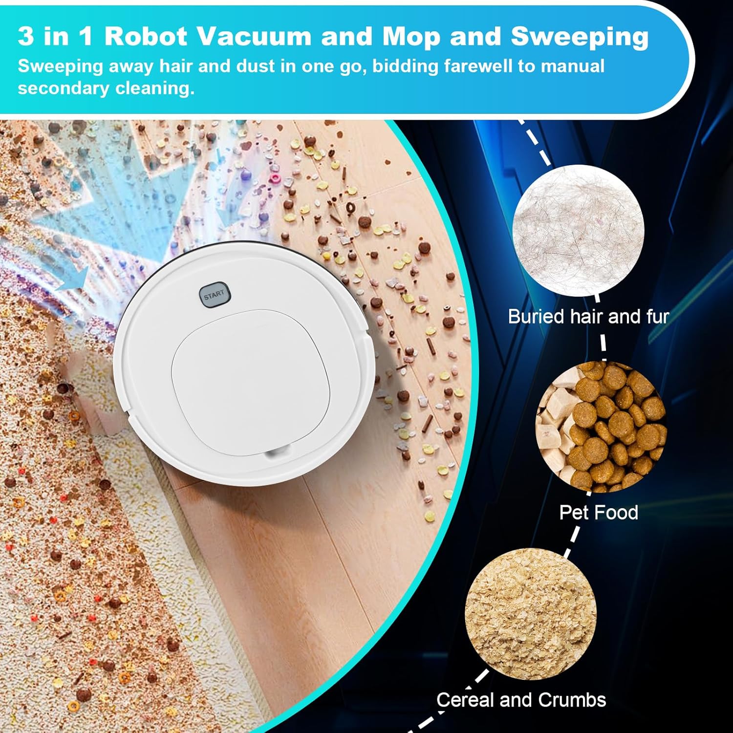 Robot Vacuum Cleaner with Automatic dust Collection Base,Strong Suction,Robot Vacuum Cleaner and Mop Combo, 3-in-1 Vacuum,Intelligent Navigation Obstacle Avoidance,Suitable for pet households,White