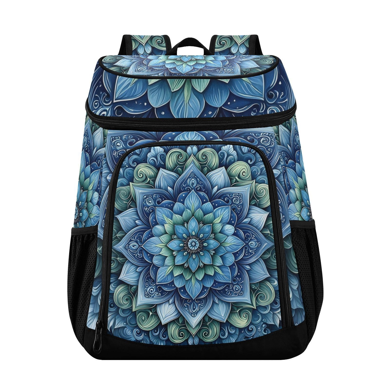 Mandala Indian Blue Flower Cooler Backpack Cooler Insulated Leak Proof Lunch Backpack 36 Cans Waterproof Soft for Men Women Picnic Hiking Camping Beach