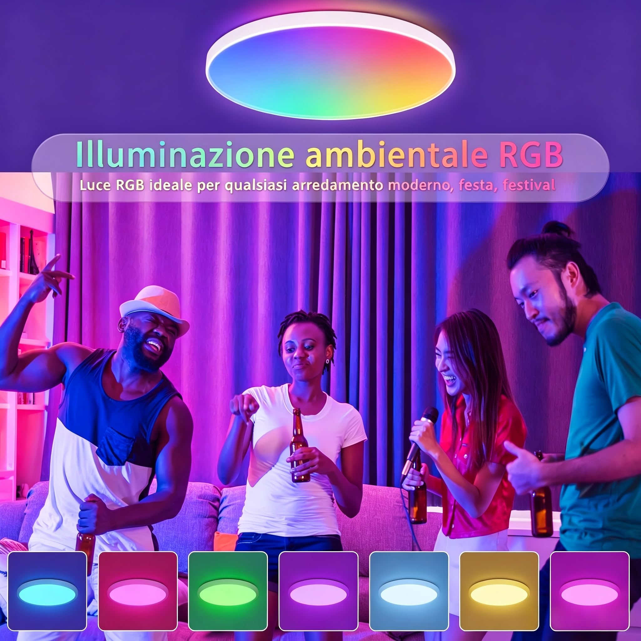 24W Plafoniera LED Soffitto Smart RGB IP44 Ø32CM Telecomando | 3000K-6500K Lampada a LED circolare per soffitto, ideale per soggiorno, camera da letto, bagno e studio musicale