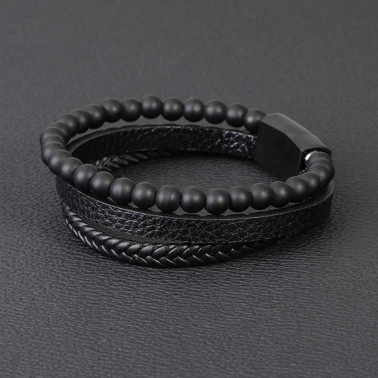 Gifts for Men - Mens Bracelet, Braided Leather Beaded Bracelets Mens Jewelry 6mm Tiger Eye Lava Rock Stone Handmade Bracelet With Adjustable Magnetic Clasp - Image 9