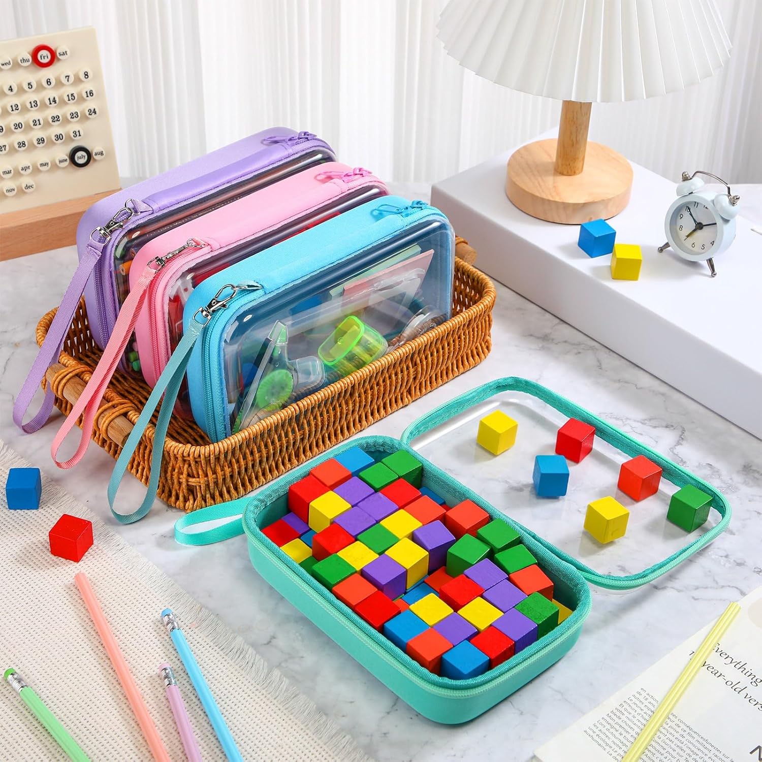 4 Pcs Hard Clear Zipper Case Hard Shell Plastic Pencil Case Large Transparent Pencil Box Portable Travel Organizer Toy Storage Bins for Home Office Cosmetics(Beige, Orange, Dark Blue, Green)