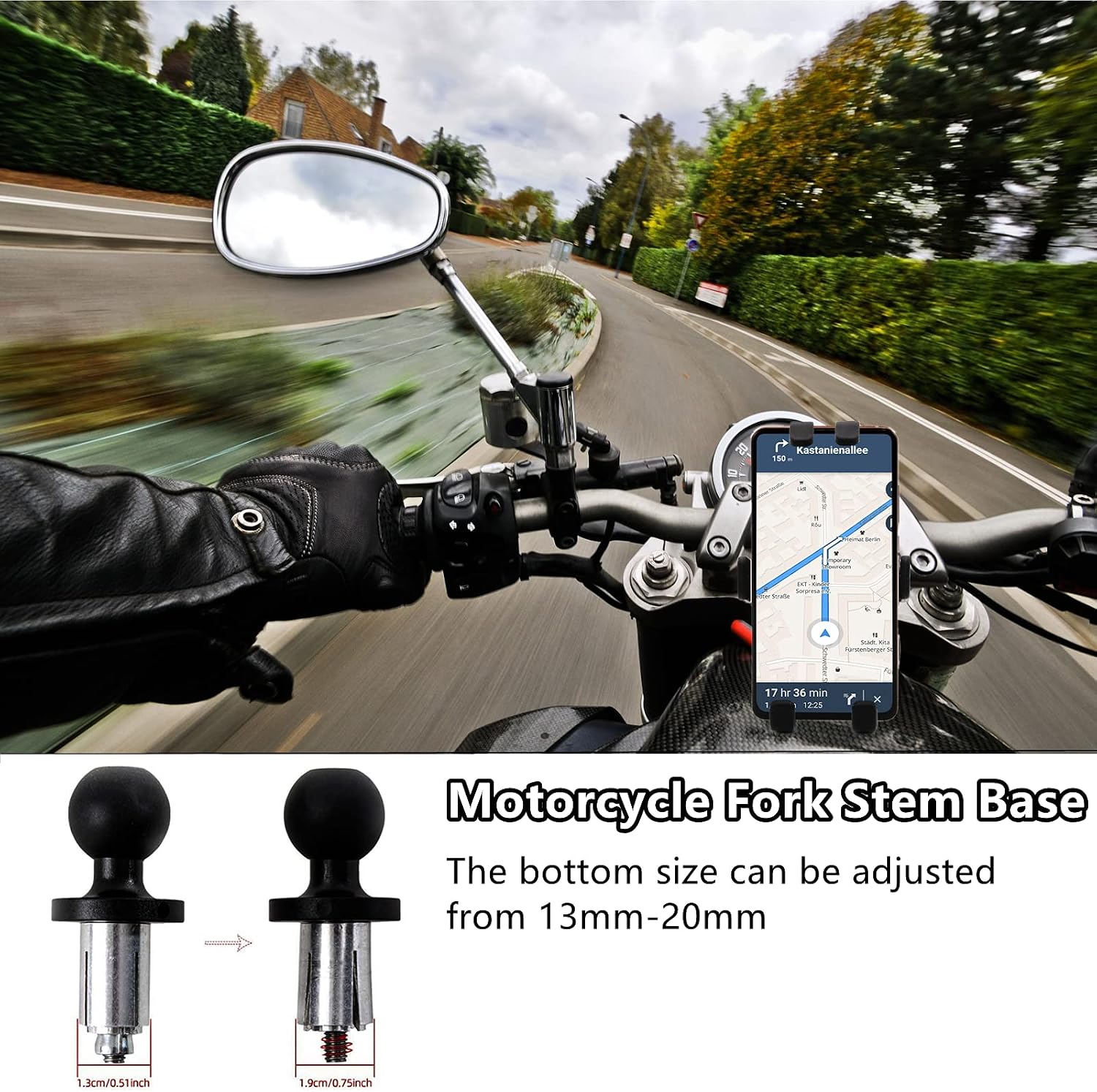 Motorcycle fork stem holes for phone support mount holder 13mm-20mm