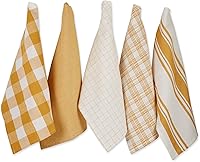 DII Honey Gold Oversized Cotton Dishtowel Set - 5 Pack 18x28 Kitchen Tea Towels, Absorbent & Low-Lint Woven Fabric