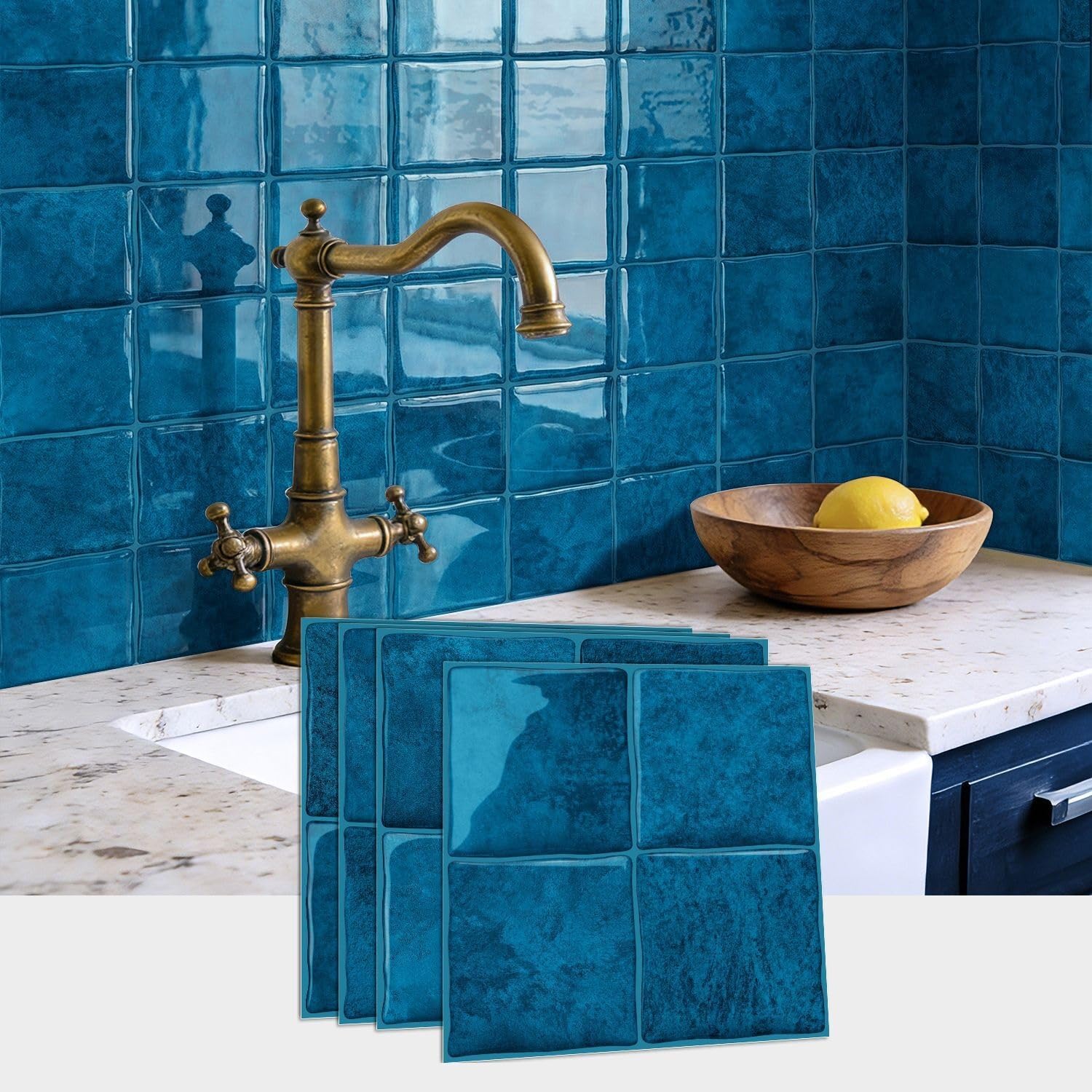 Sohouu 48Pcs 3D Tile Wall Stickers Self Adhesive Waterproof Pet Pu Decals(48Pcs)