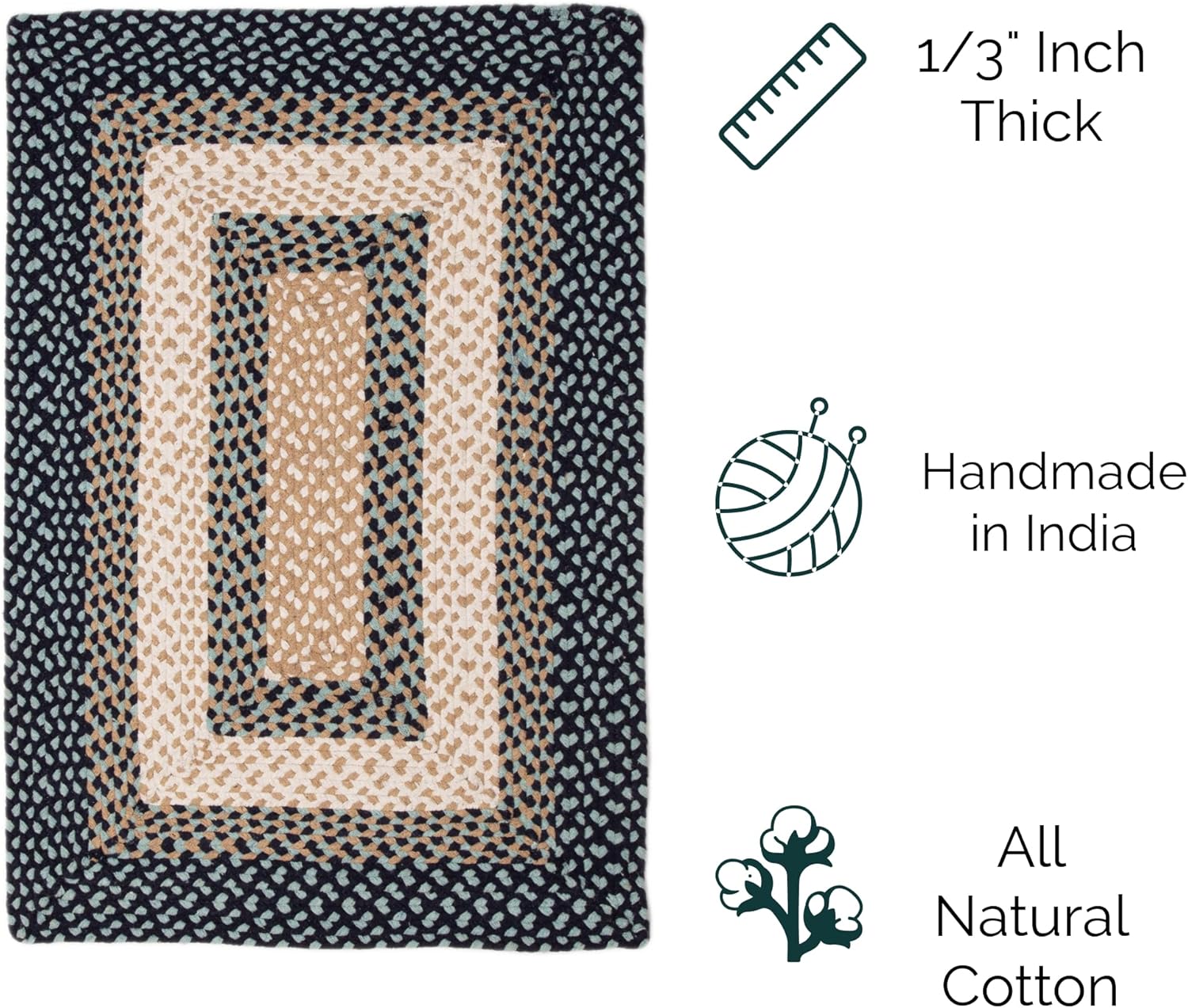 Super Area Rugs 20x30 Farmhouse Braided Rug - Natural Soft Cotton Carpet for Bathroom, Kitchen, Doorway - Primitive Country Woven Rug - Blue/Cream/Ivory