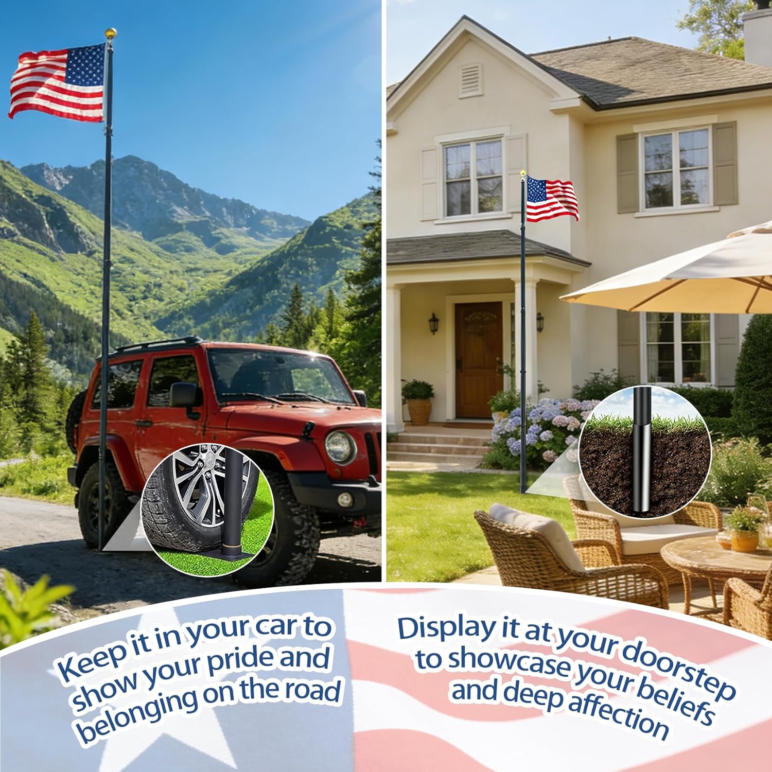 20 ft Heavy Duty Portable Flag Pole Kit with Tire Mount – RV Telescoping Flag Pole, 20ft Tailgate Flag Pole and Base Kit for Truck, Trailer & Tailgating