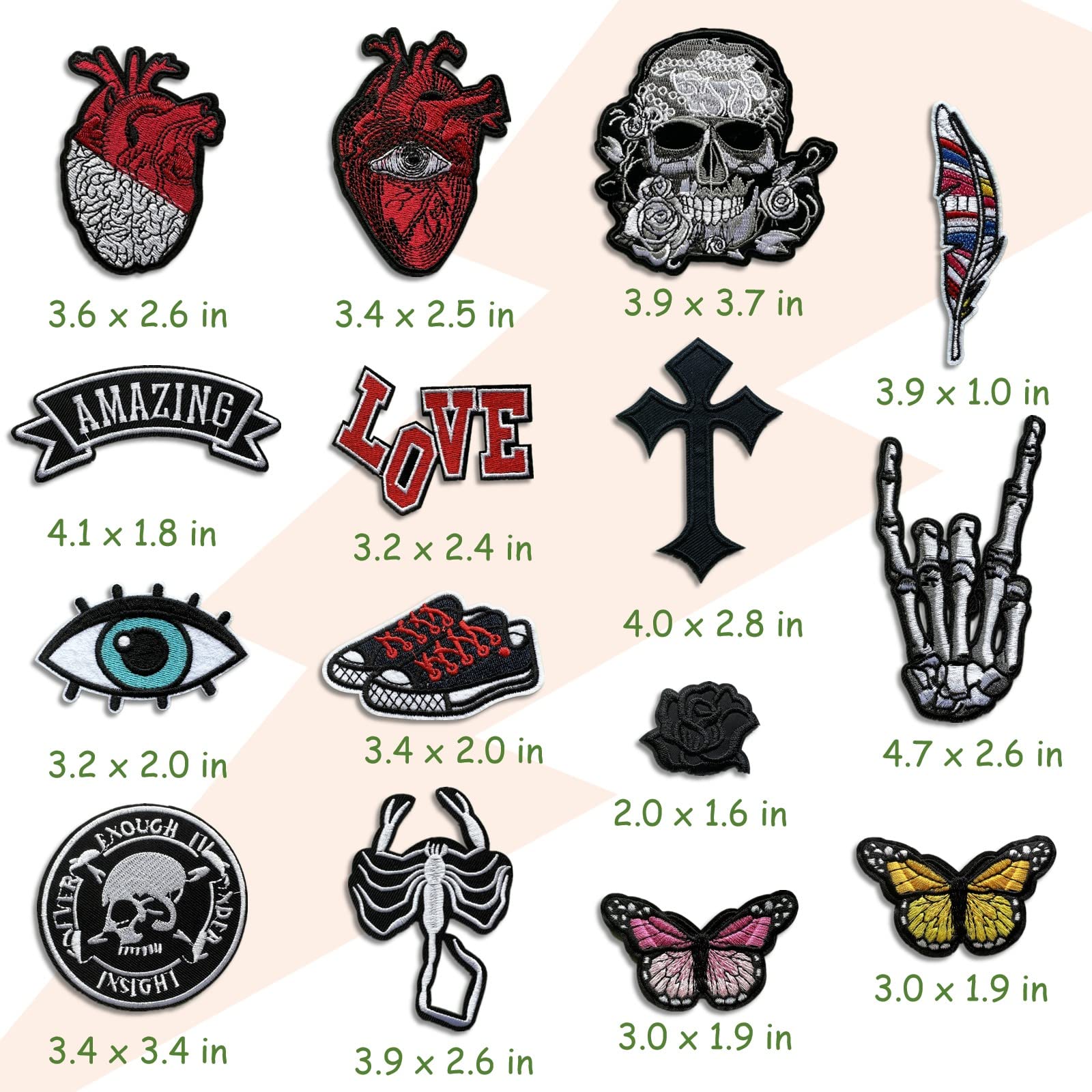 Parches bordados oscuros para planchar para mochilas, parches de banda de rock para chaquetas, parche de costura fresca para ropa, jeans, sombreros, accesorios de bricolaje (Dark7 15 piezas)