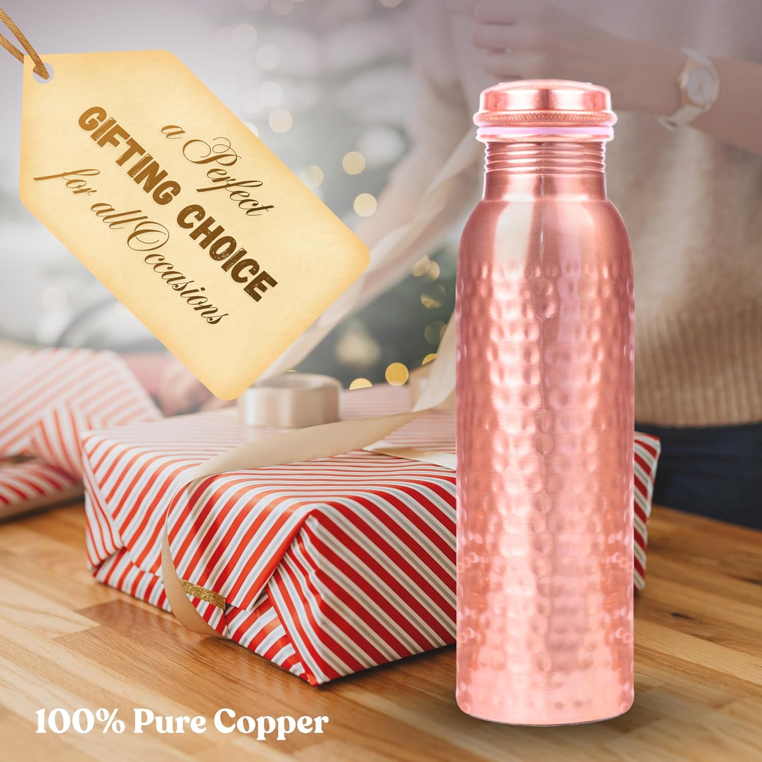 100% Pure Copper Water Bottle – Ayurvedic Copper Bottle for Drinking Water – 34 oz (1 Liter) – Handmade, Leak-Proof, BPA-Free, Eco-Friendly, Joint & Digestion Support, Yoga, Office & Daily Hydration - Image 4