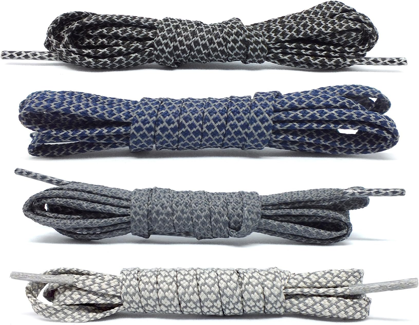 Four REDUX 3M Reflective FLAT 90cm Shoelaces for Adidas NMD, Ultraboost, Nike Roshe - shoe laces fit 3 to 4 eyelet hole pairs