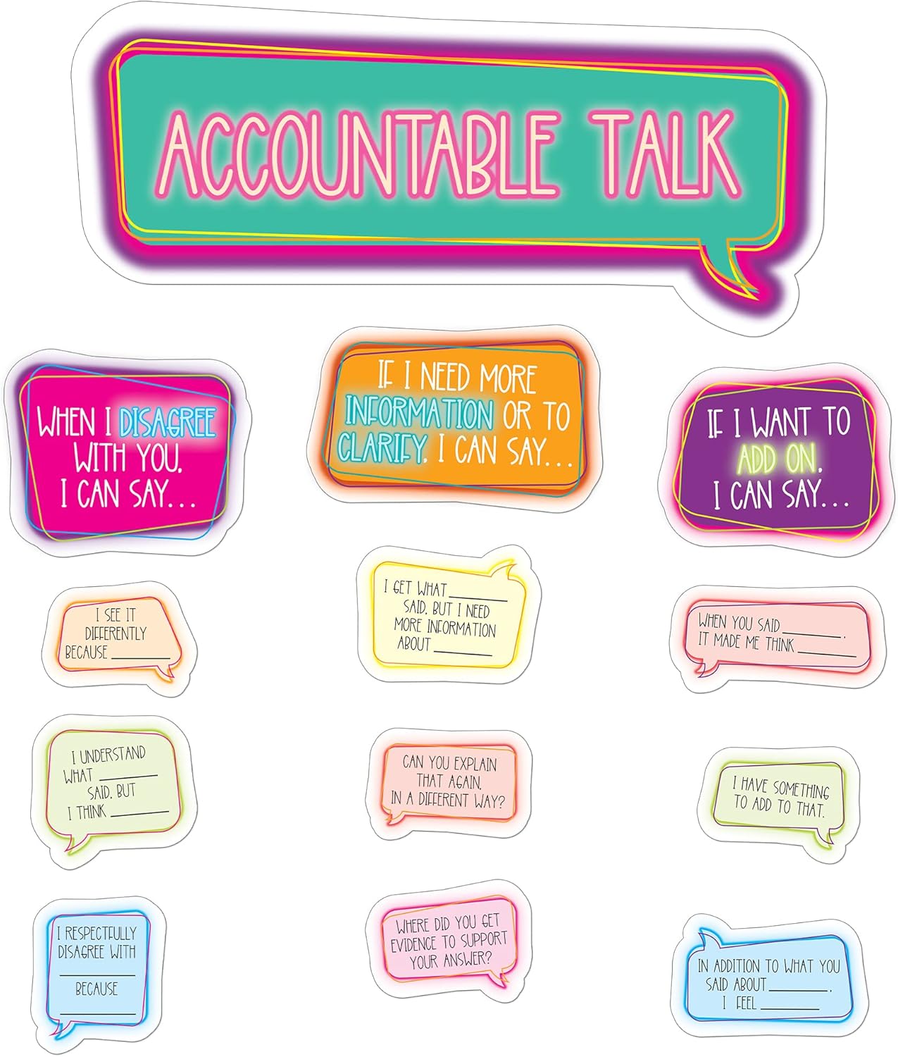 Carson Dellosa Accountable Talk Bulletin Board Set—Sentence Stem Speech Bubbles and Category Topic Signs for Group Discussions and Social-Emotional Learning, Homeschool or Classroom Décor (31 pc) Carson Dellosa Accountable Talk Bulletin Board Set—Sentence Stem Speech Bubbles and Category Topic Signs for Group Discussions and Social-Emotional Learning, Homeschool or Classroom Décor (31 pc)