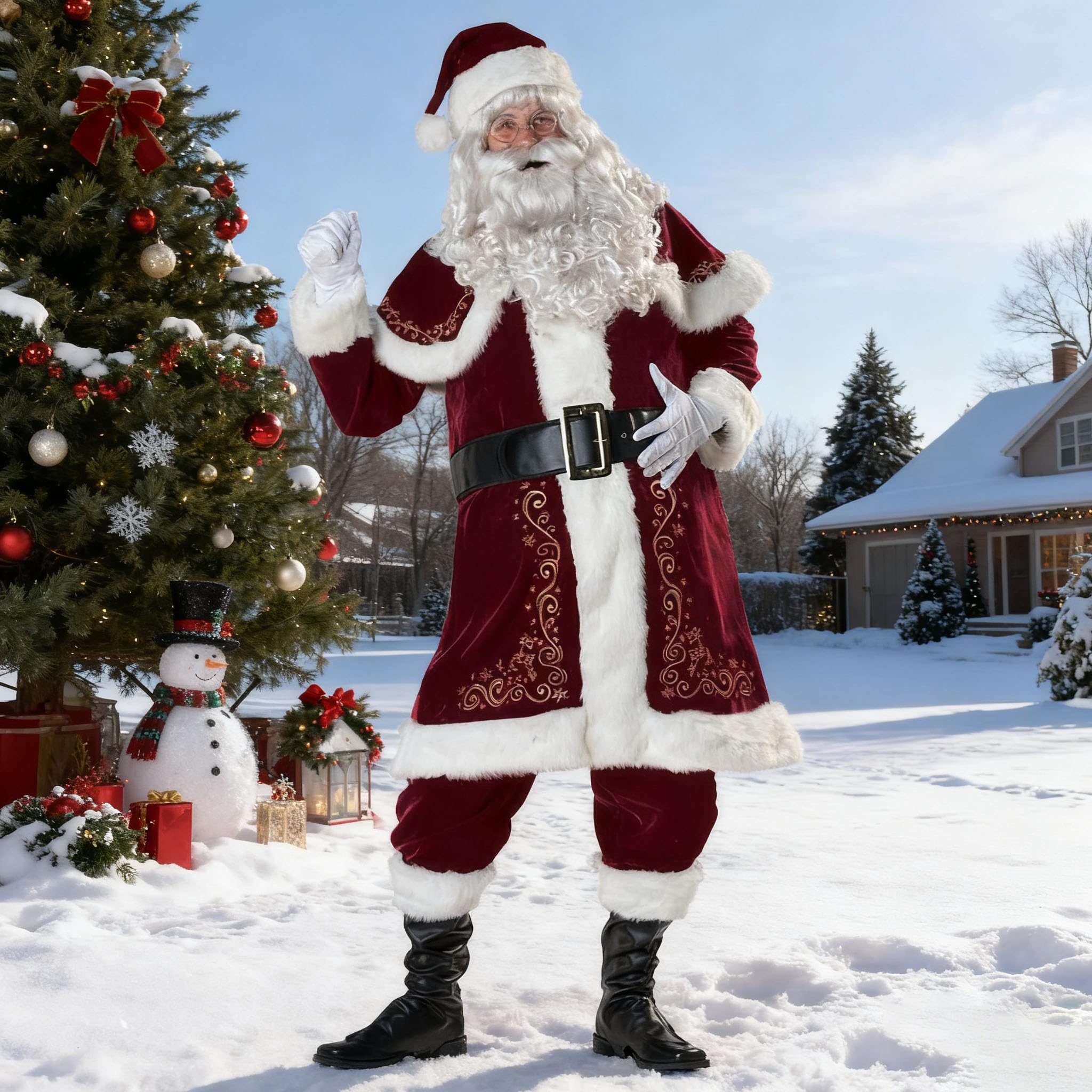 SELORE Costume de Père Noël pour Hommes Complet de Déguisement Vêtement de Père Noël Adulte Cospaly(L)
