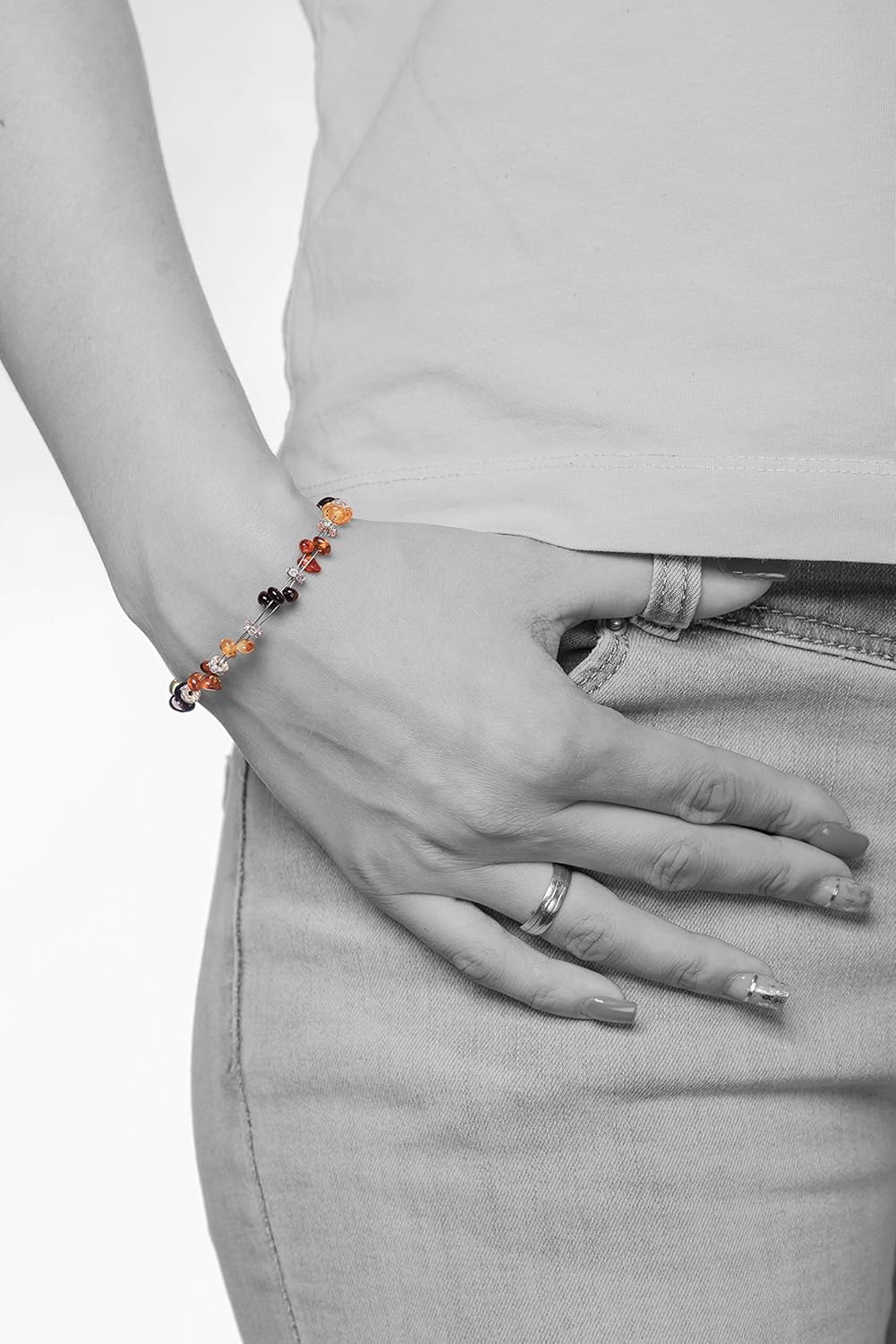 AMBERAGE Natural Baltic Amber Bracelet – Multicolor Buckwheat Amber Pieces, Adjustable 18–21 cm, Handmade on Three Wires, Lightweight Natural Gemstone Jewelry - Image 3