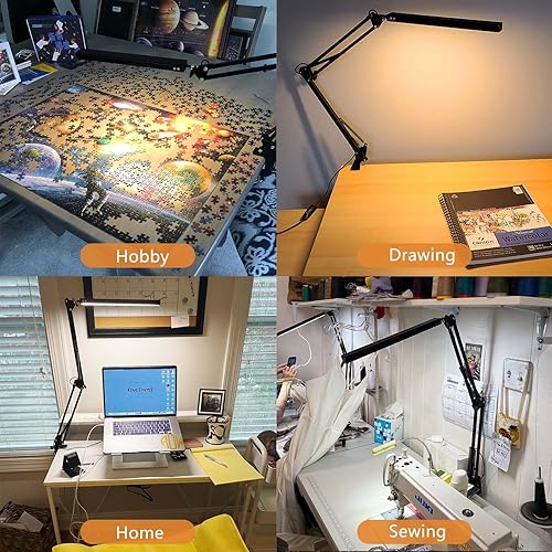 Miniatura 7 de Lámpara LED de escritorio de arquitecto, lámpara de trabajo regulable con brazo oscilante de metal, lámpara de mesa para el cuidado de los ojos con