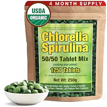 Amazon | Premium Chlorella Spirulina 1250 Tablets Mix - Over