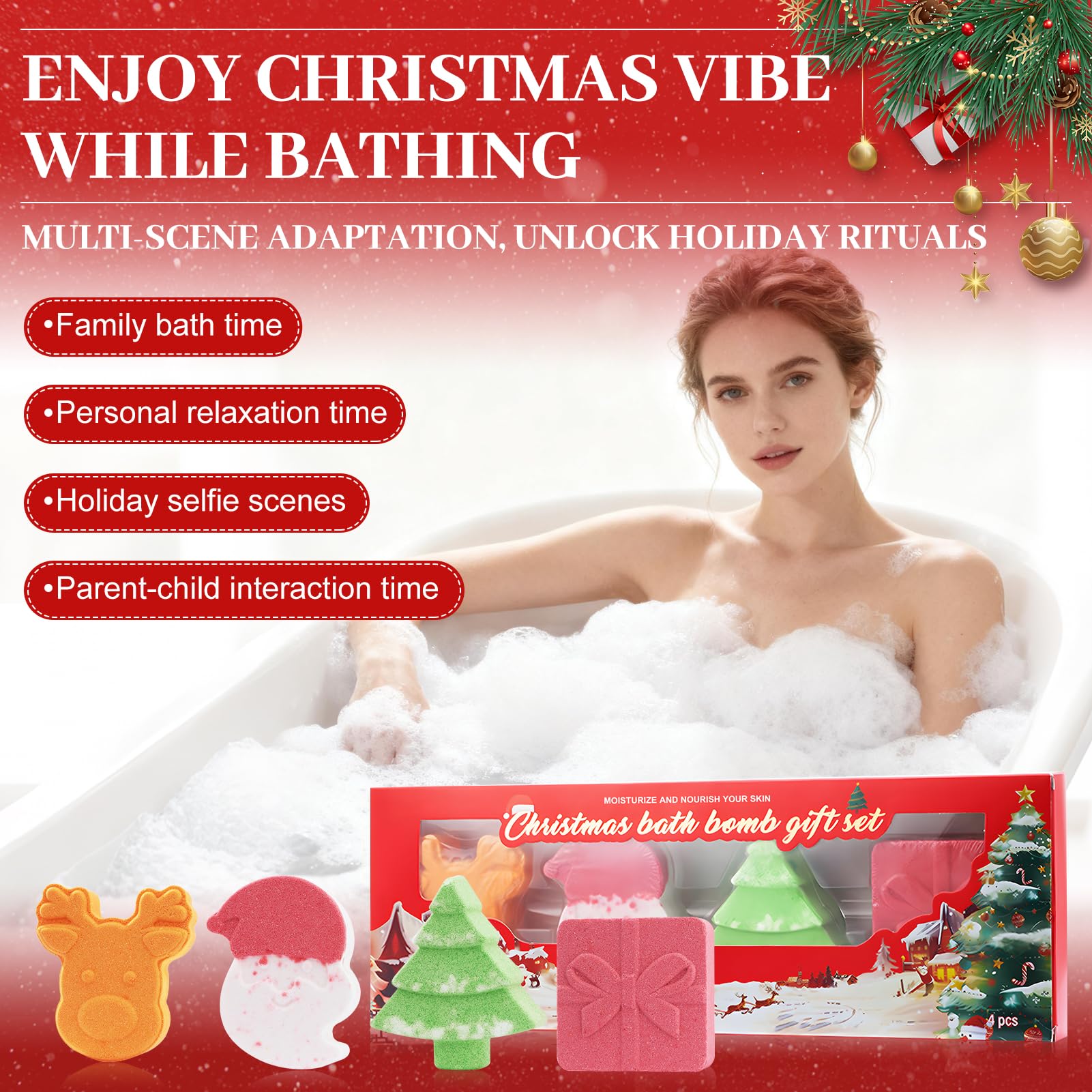 Bombe de Bain Noel, Coffret Bombe de Bain Femme, Cadeaux de Noël pour Enfants et Femmes - Boules de sels de bain, 105 x 4 parfums