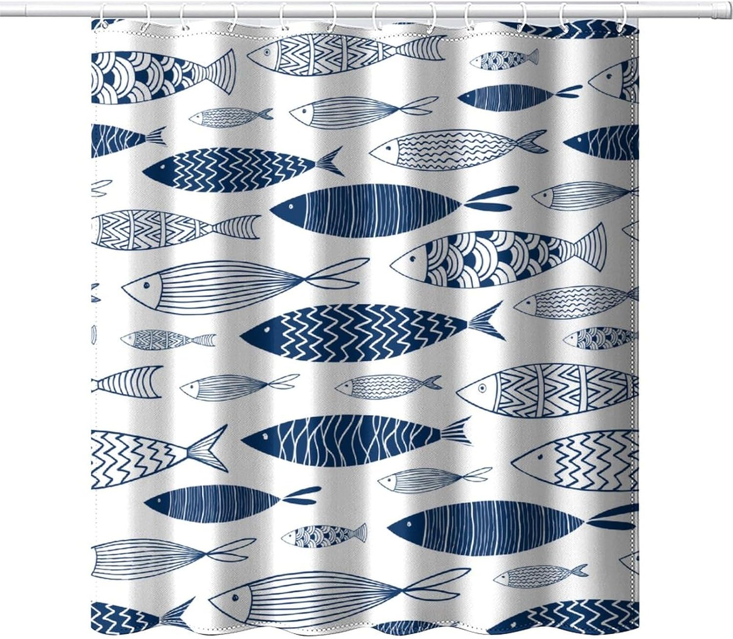 Ocean Fish Shower Curtain,Nautical Theme Underwater World Marine Life Print Shower Curtain for Bathroom Decor Fabric Waterproof Upholstery Hook 66x72in