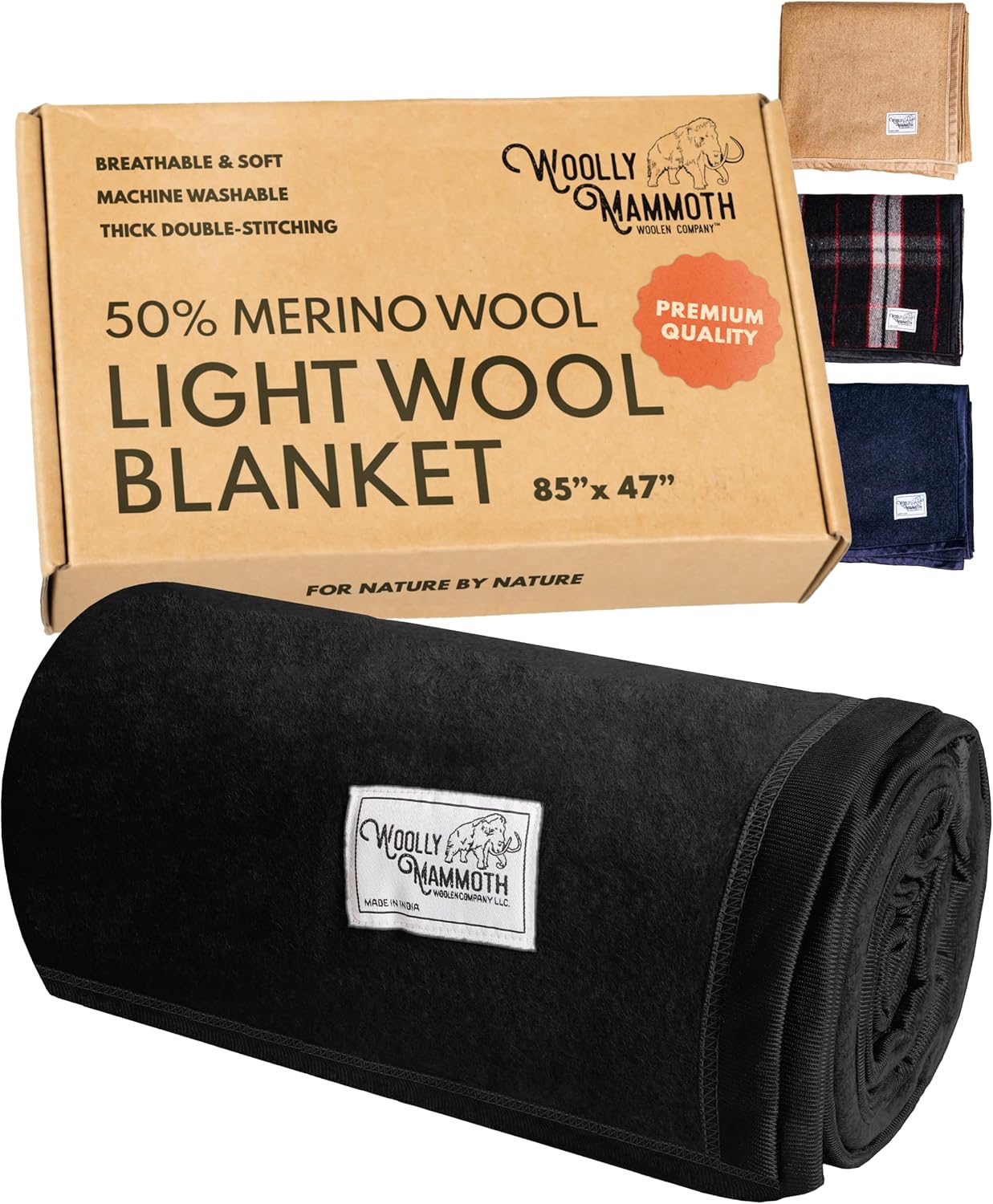 woolly mammoth woolen company nester wool blanket - twin, 85 x 47 in, grey - rugged warmth for camping - versatile comfort wool throw - machine washable for picnic blanket grey 50% wool