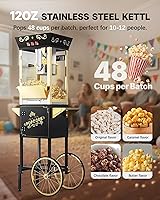 Vista 3 de 12 oz Upgraded Popcorn Machine Cart, Popcorn Maker Machine with Stainless-Steel Kettle Makes Up to 48 Cups, Movie Theater Pop Corn Machine with
