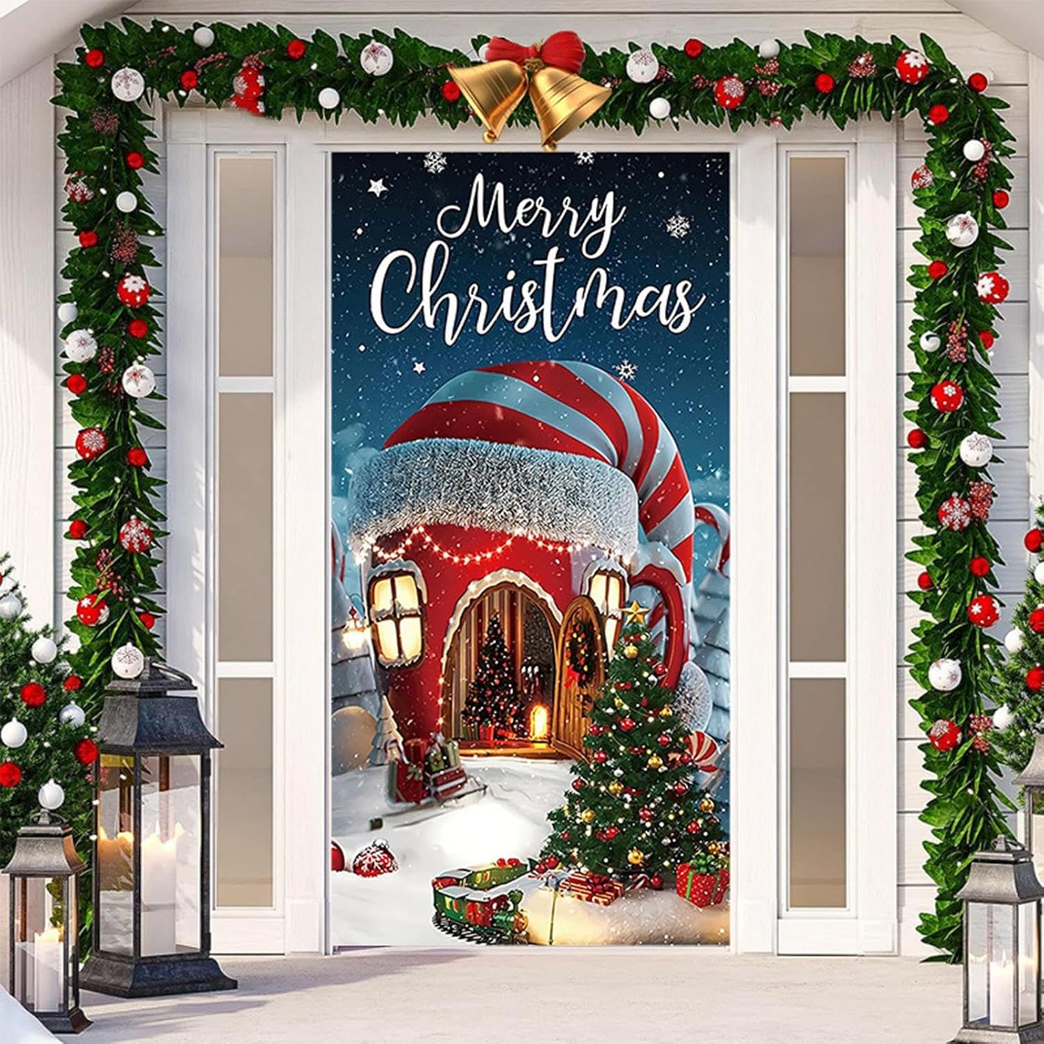 Christmas Door Covers for Front Door Merry Christmas Santa Claus Door