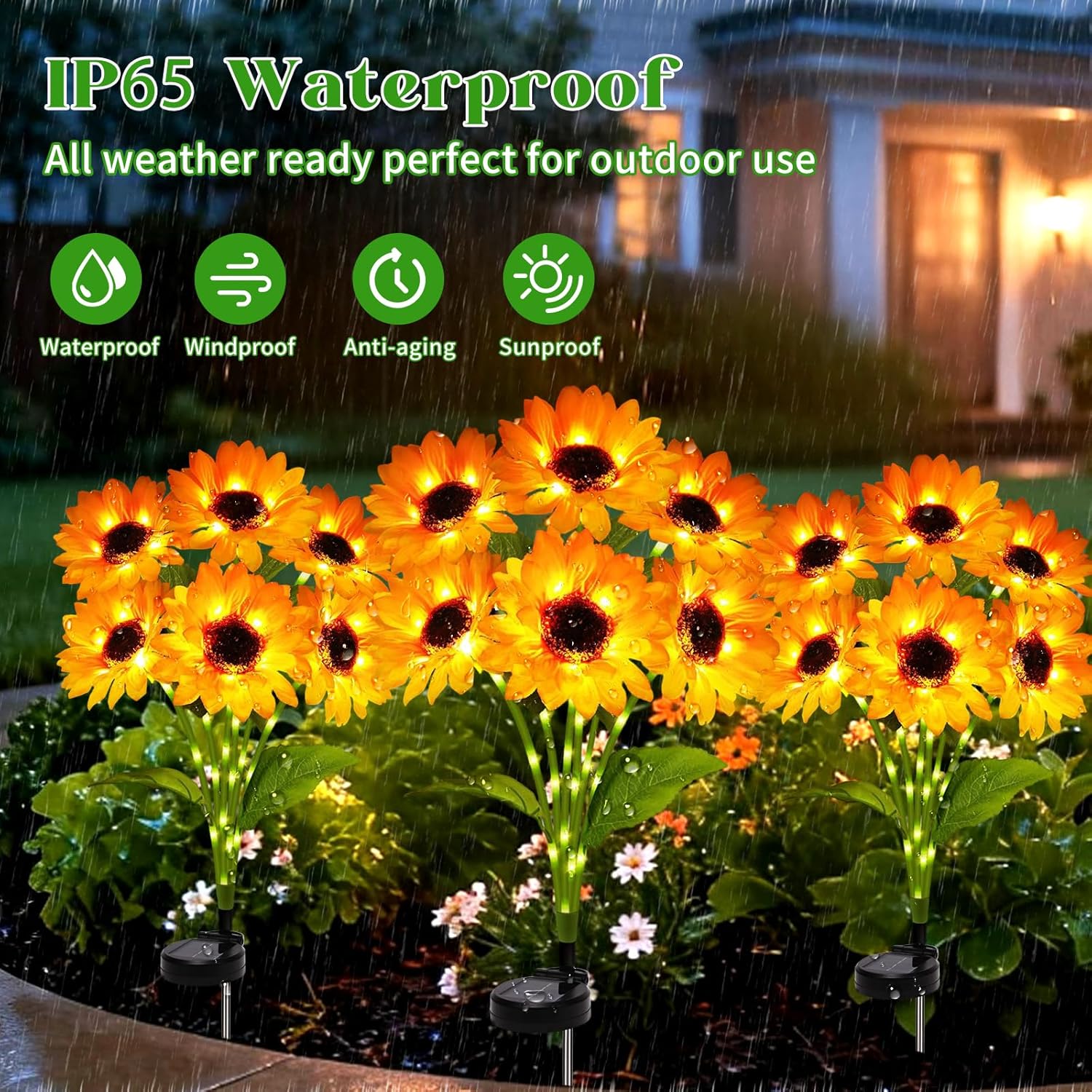 Solar Sunflower Lights Outdoor Garden Decor, 3 Pack with 18 Sunflowers,8 Lighting Modes, Birthday Gifts for Mom Women, Outdoor Decorative Stakes Light for Landscape Yard Patio Lawn