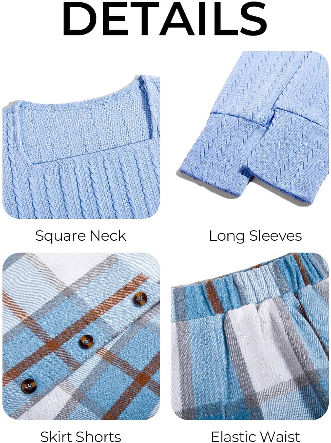 Haloumoning Girls Skirt Sets Fall Outfits Jacquard Long Sleeve Tops Plaid Skirts Shorts 2 Piece Clothing Sets 4-12Y - Image 5