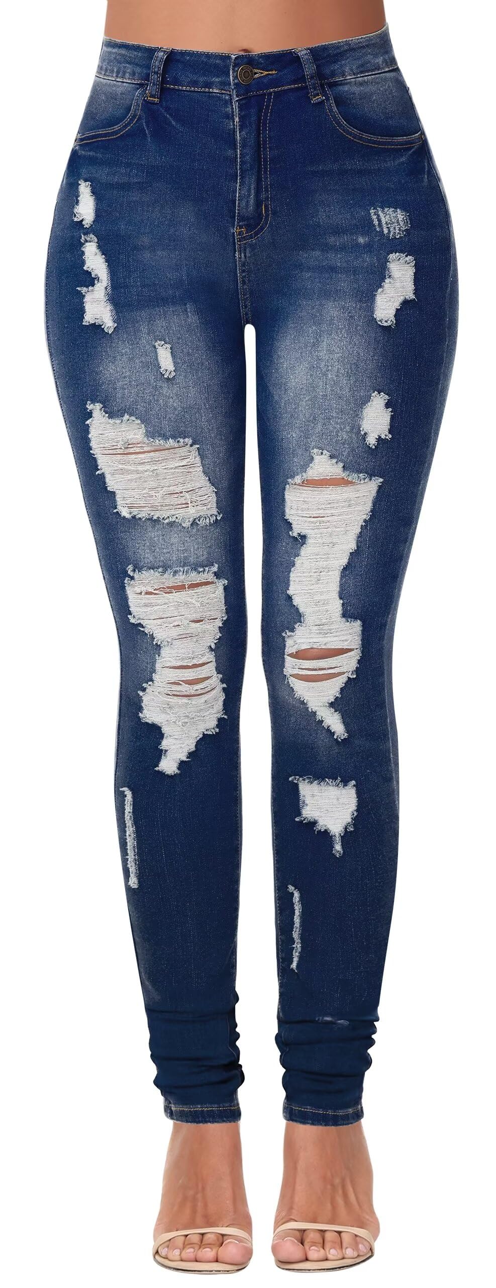 KDF Women's High Waisted Jeans for Women Distressed Ripped Jeans Slim Fit Butt Lifting Skinny Stretch Jeans Denim Pants