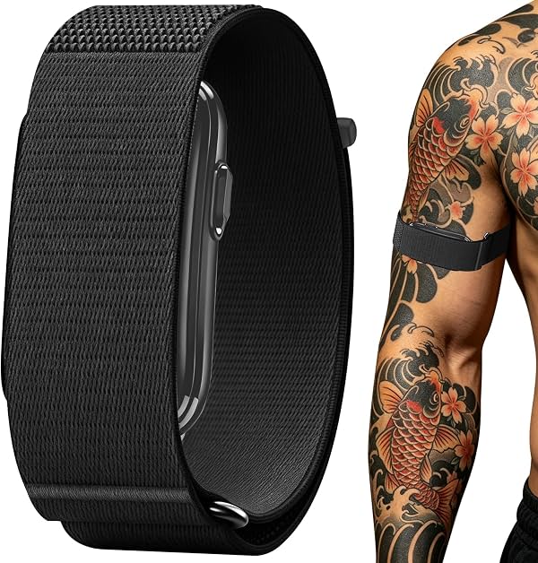 Banda elástica de nailon para brazo compatible con Garmin Cirqa Smart Band, correa para bíceps superior | Banda deportiva elástica transpirable premium, accesorios de repuesto con cierre de gancho y bucle para hombres y mujeres, gimnasio y running