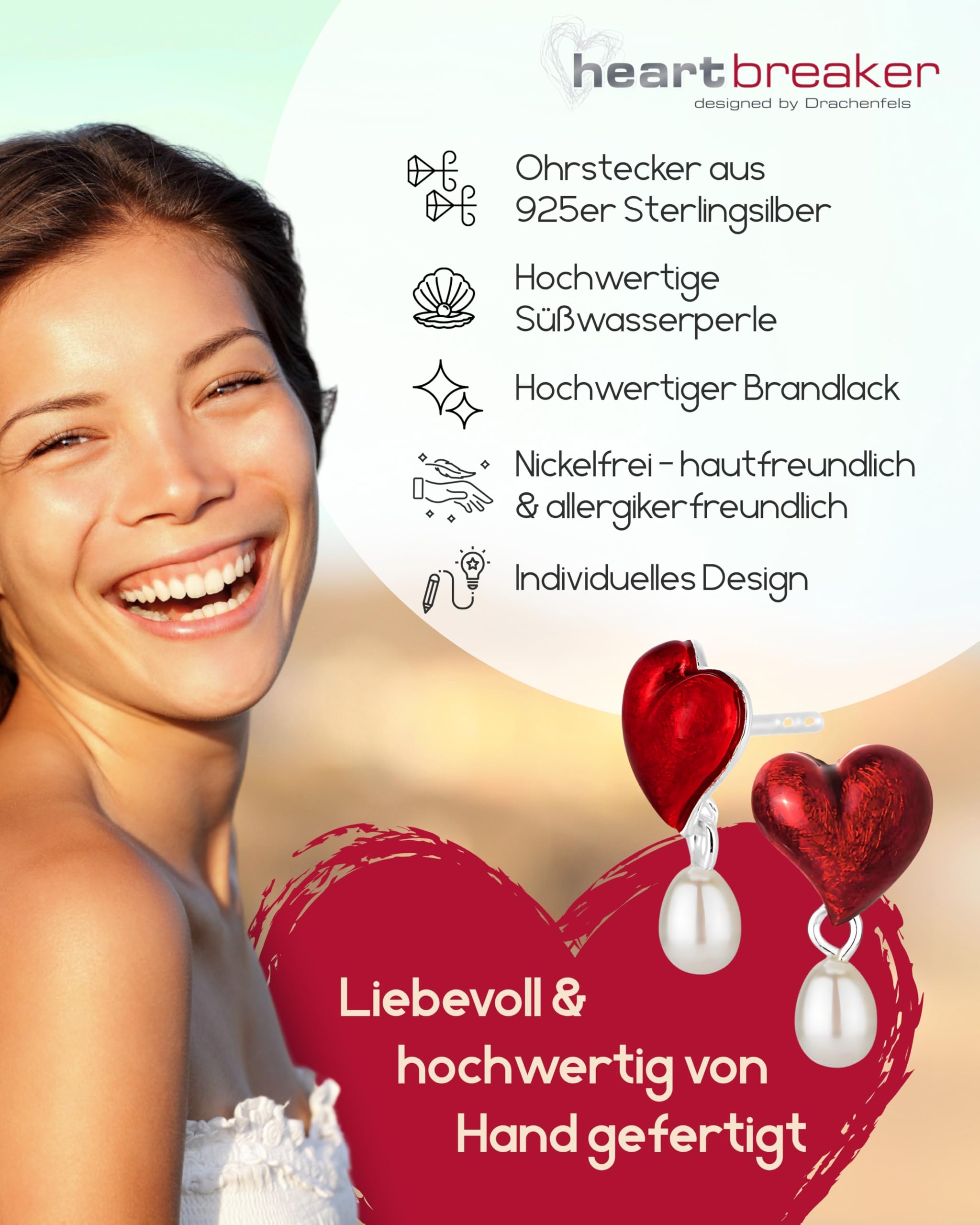 Heartbreaker "Crown of my Heart" Ohrringe Herz I Edler Schmuck aus 925 Sterling Silber & Süßwasserperle I Nickelfreie Ohrstecker inkl. Verpackung I In Goldschmiedequalität gefertigt I LD LP 24 RM
