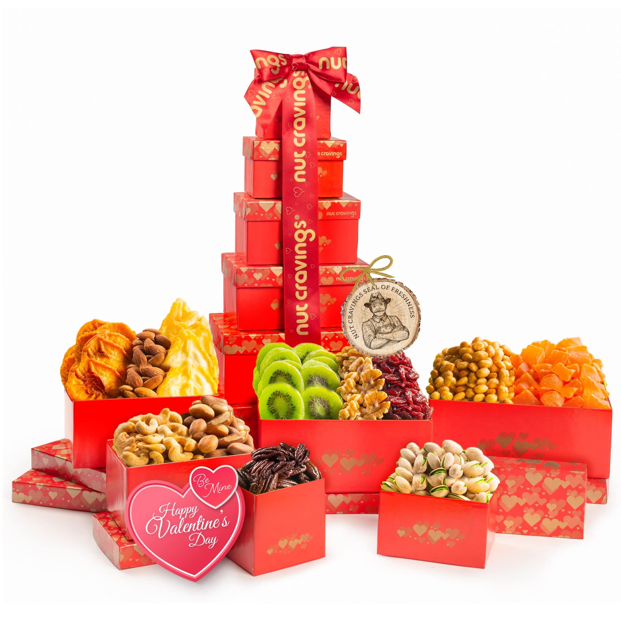 Dried Fruit & Nuts Gift Basket Red Tower + Ribbon (12 Piece Assortment) Premade Easter Stuffers