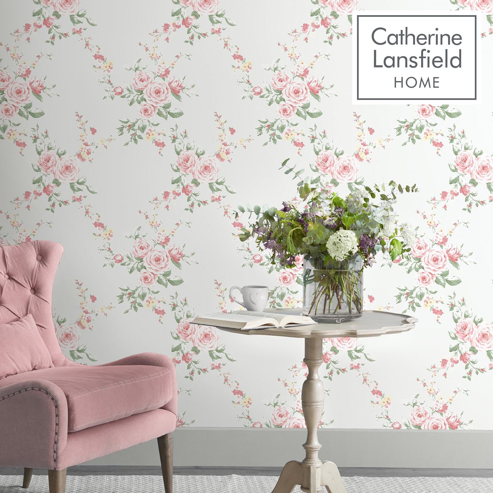 Catherine Lansfield Canterbury Floral Wallpaper Red/Grey, 53 x 105 cm - Image 4