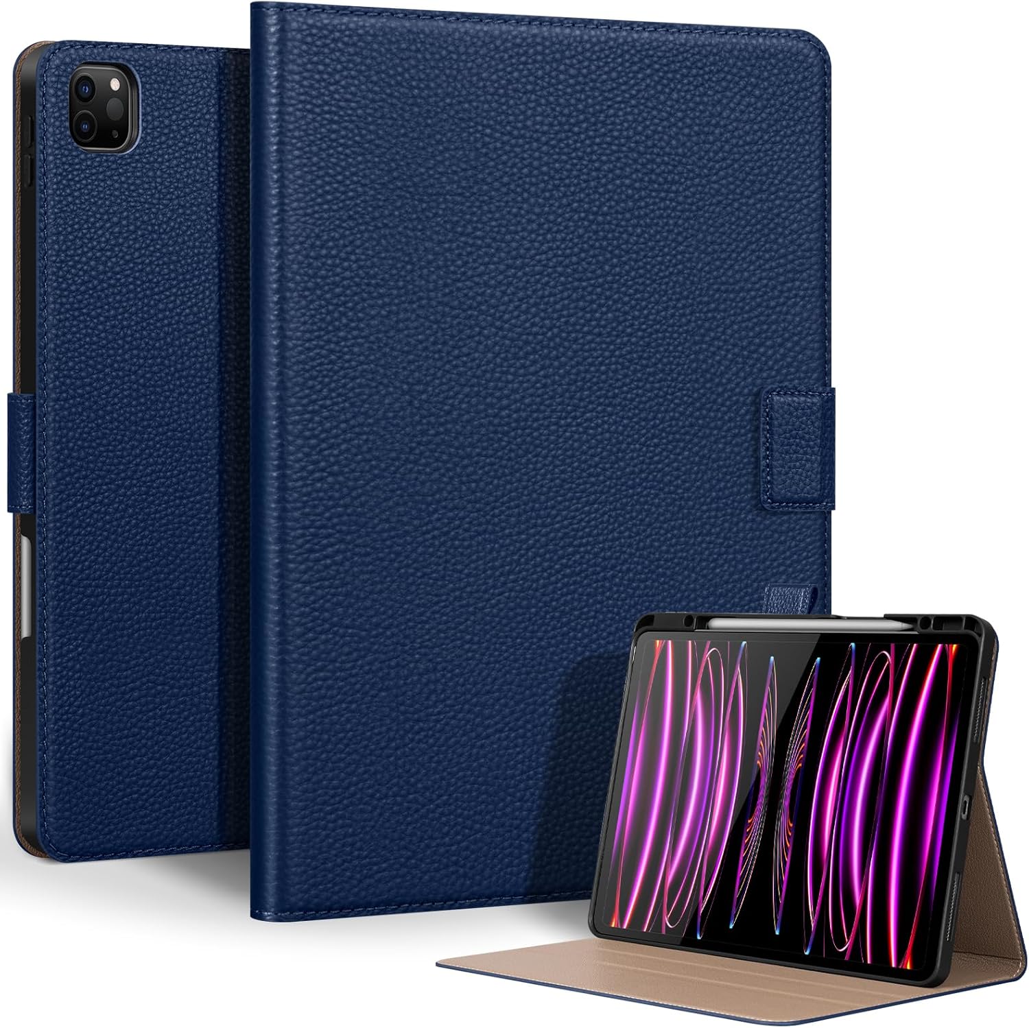 Genuine Leather Case for iPad Pro 13 inch (M5/M4) 2025/2024 with Pencil Holder | Slim Protective Cover with Adjustable Stand,Magnetic Closure,Auto Wake/Sleep, Premium Leather | Blue