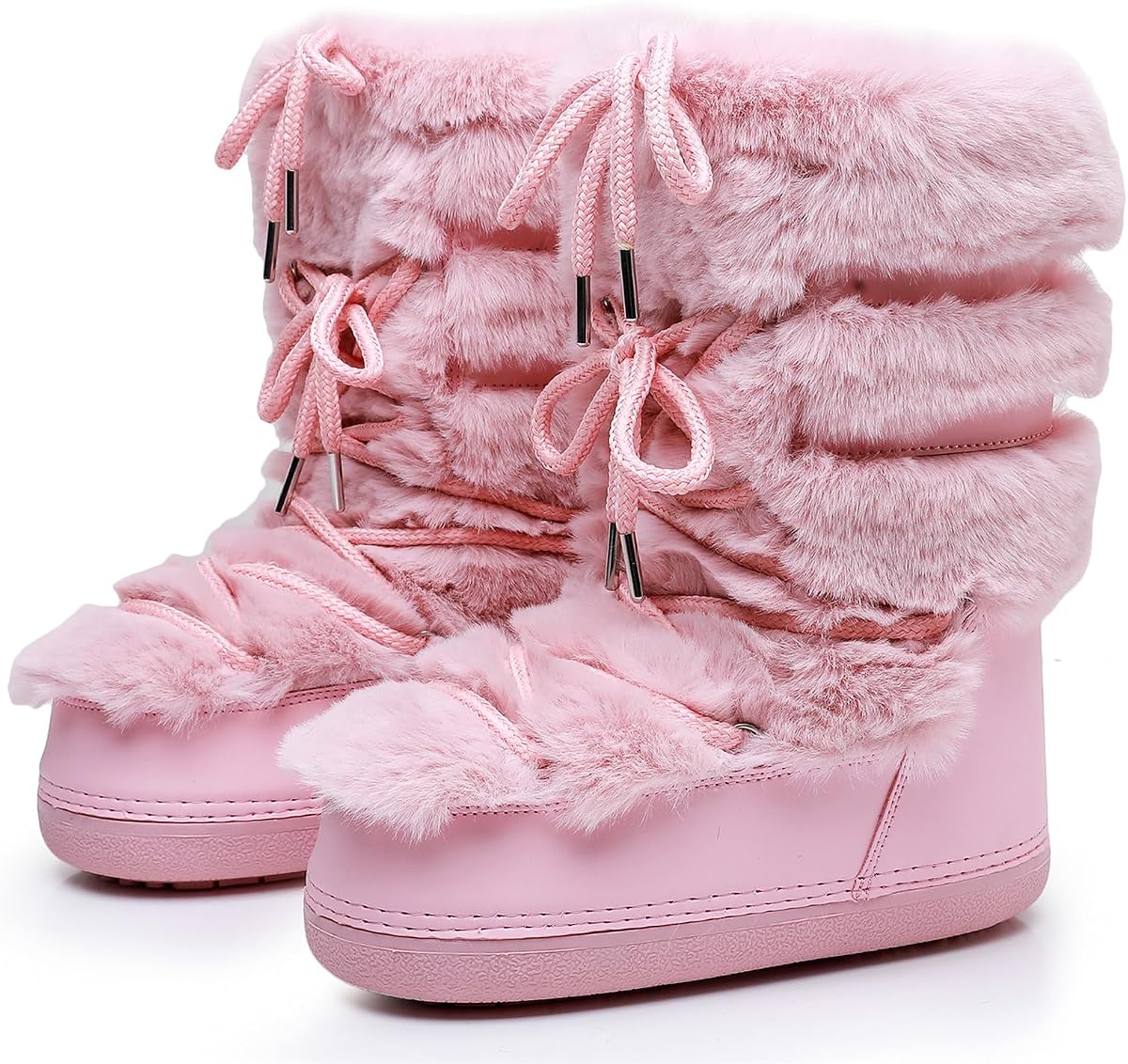 Botas de piel sintética peludas para mujer Botas de nieve de invierno peludas y esponjosas de capa media | Forro de piel,cordones,pantorrilla media,resistentes al agua,plataforma,acogedoras y cómodas,bonitas y elegantes,nevadas, aventuras al aire libre,esquí,caminar,y2k