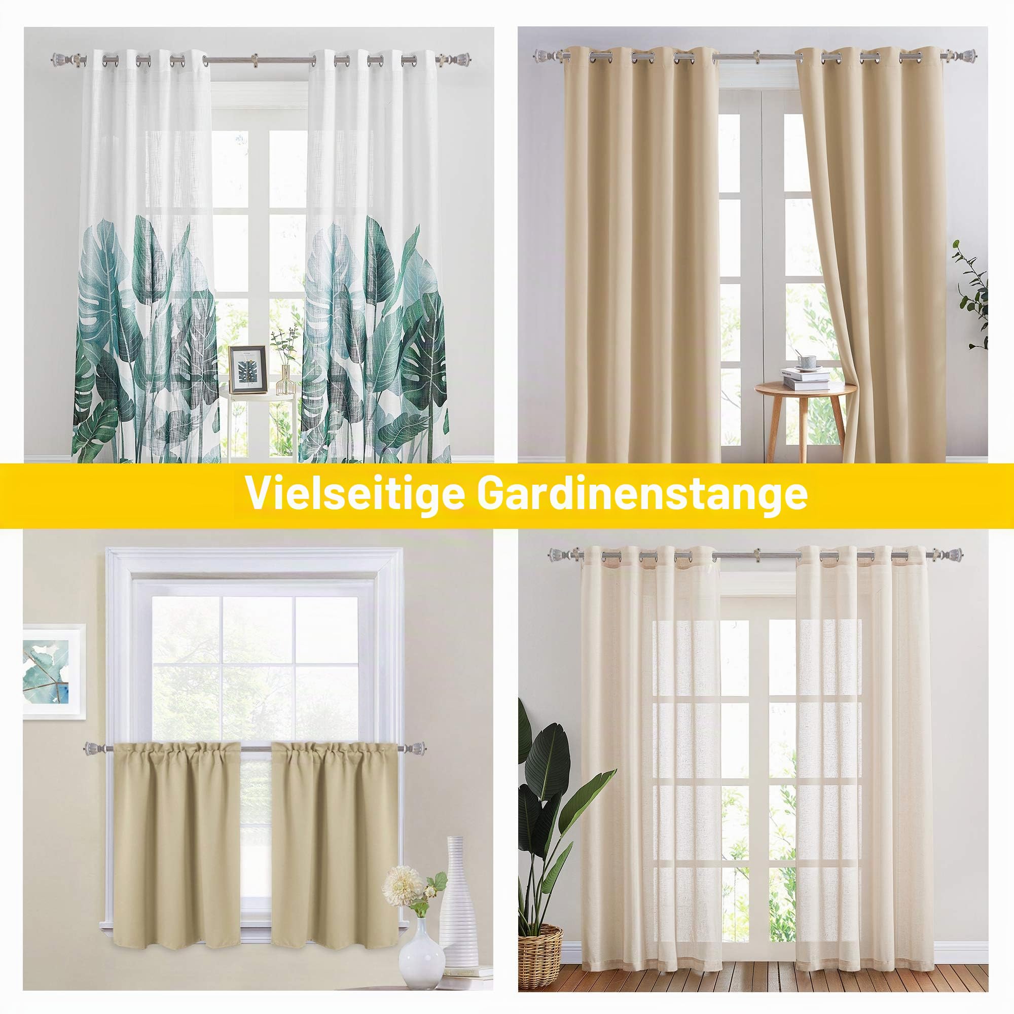 NICETOWN Dekorative Gardinenstange für Fenster, Standardgröße 3,8 cm Durchmesser, verstellbar, Länge 71,1–122,9 cm, mit Trophäen-Endstücken, Antikweiß