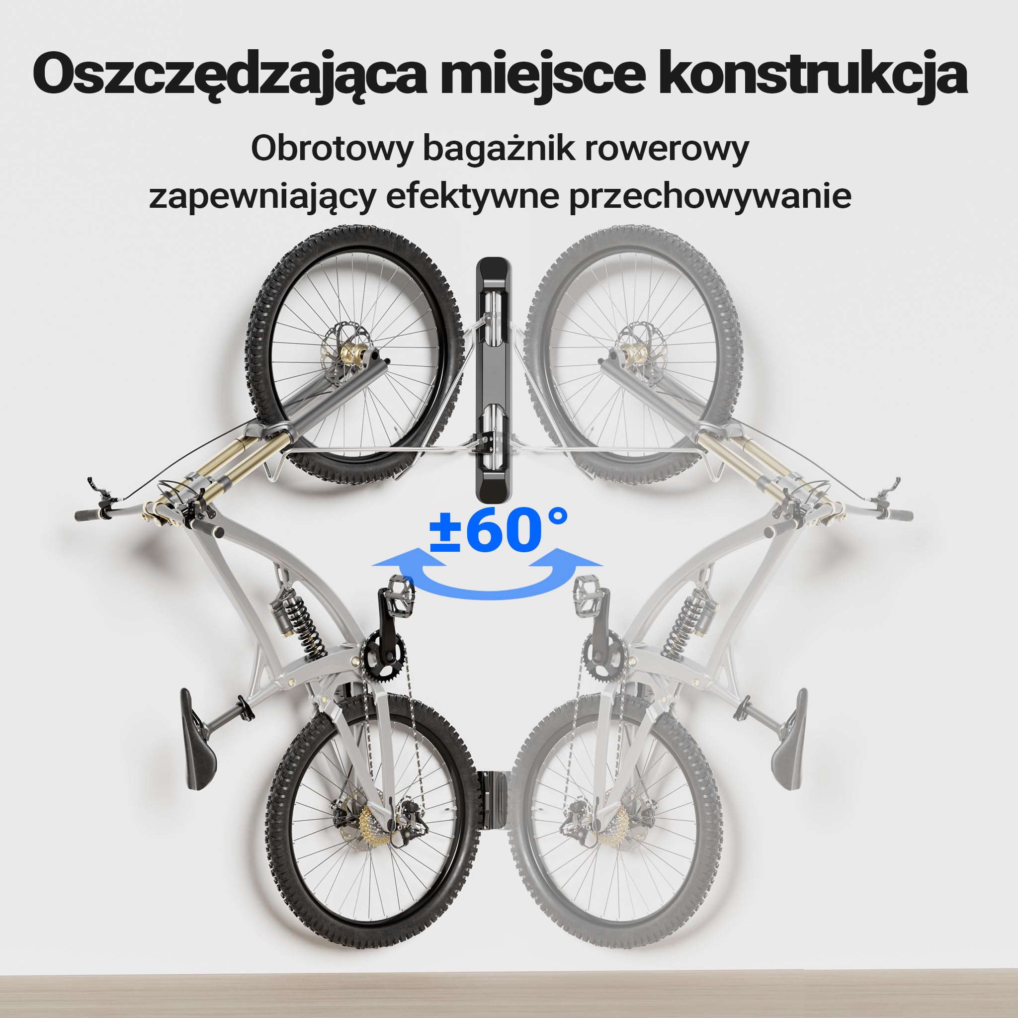 Wiltec Wieszak na rower, obrotowy, o wymiarach 118 x 638 x 583 mm do 35 kg, uniwersalny uchwyt naścienny rowerowy, stojak regulowany