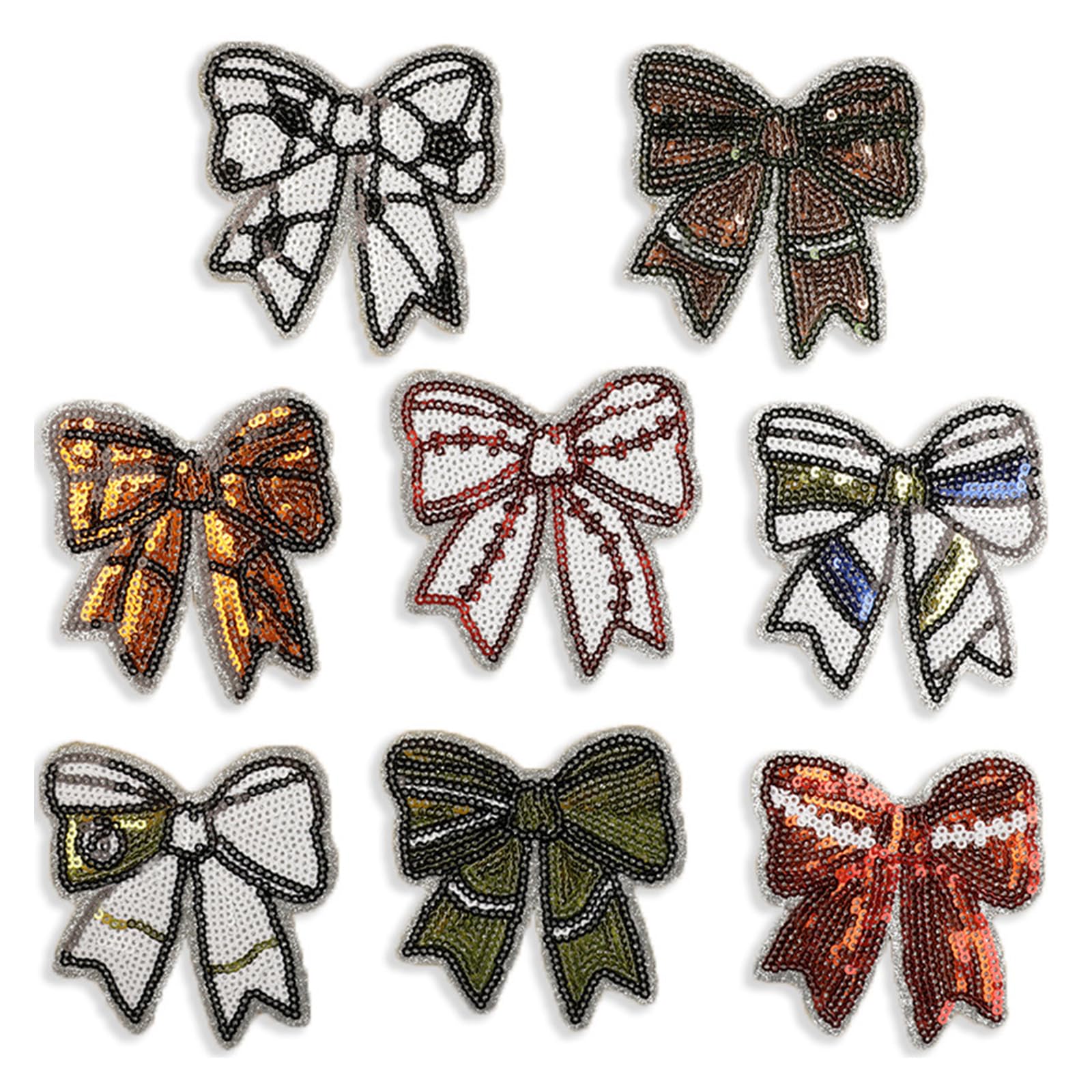 Xjdzineq 8 Pcs Bows Embroidered Patches Sequins Bowknot Sewing Iron on Applique Sew on for Jeans
