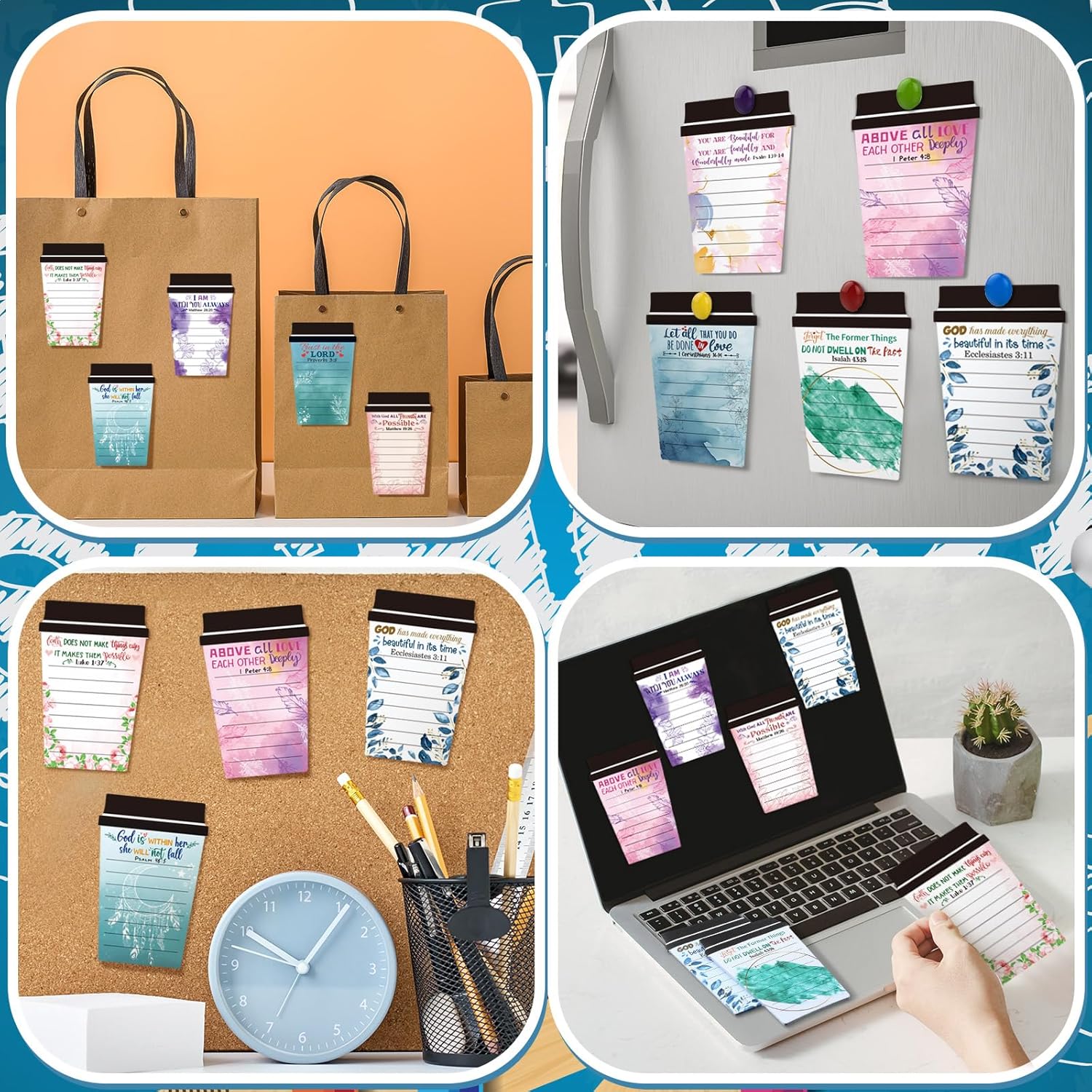 Kosiz 90 Pcs Christian Notepads Coffee Cup Notepads with Ballpoint Pens and Organza Bags Bible Verse Sticky Notes Christian Gifts for Women Men Mother Teacher Nurse Employee Coworker Staff Team Church