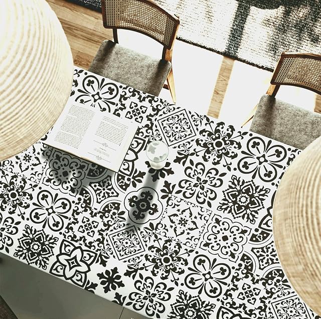 Artinstick Black and White Moroccan DIY Tile Stickers Vinyl Decal Waterproof Self Adhesive 6x6 Peel and Stick On Tile Bachsplash 15x15cm Victorian Mosaic for Bathroom Kitchen, 12 Tiles
