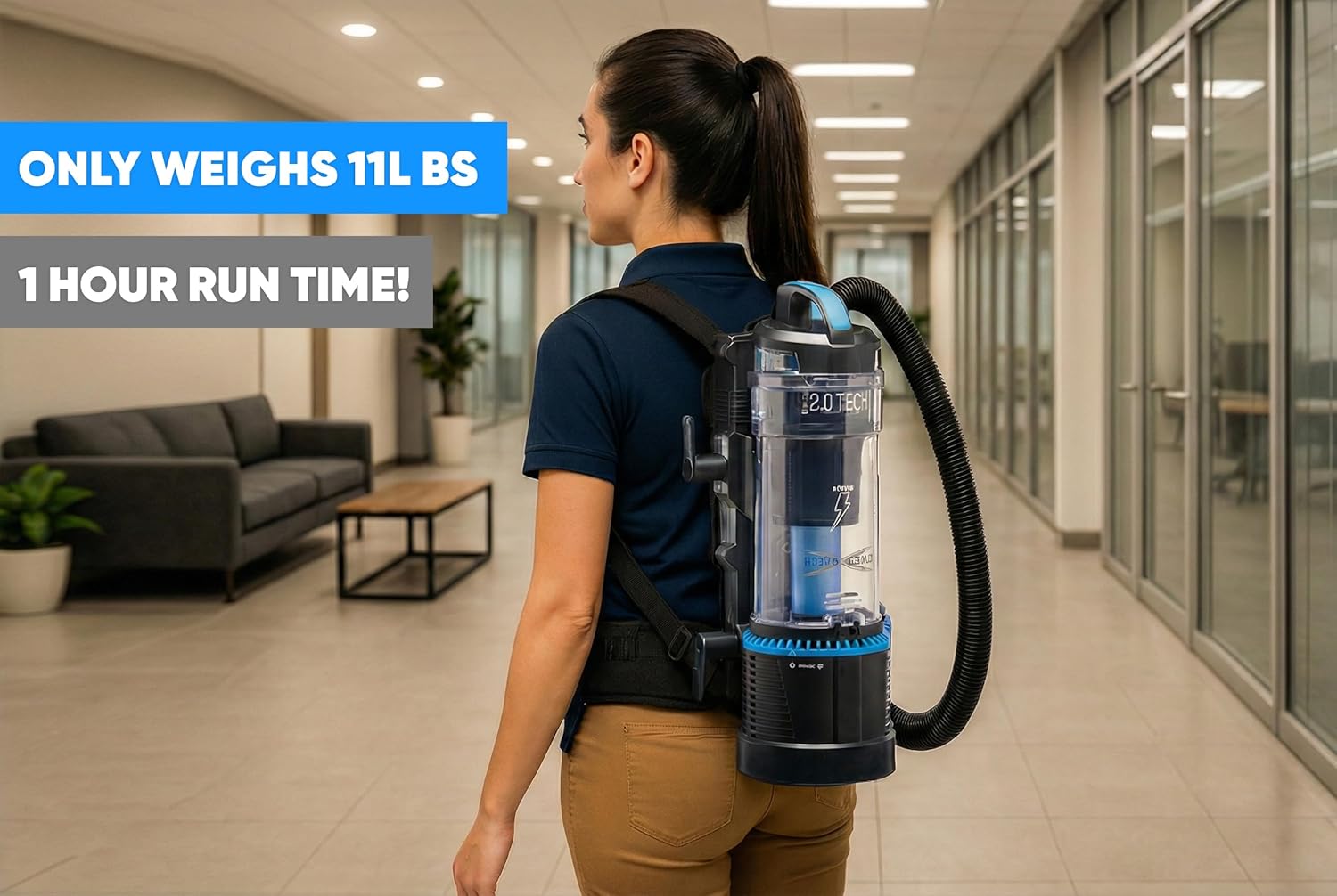 Prolux 2.0 Cordless Lightweight Bagless Backpack Vacuum – Only 11 lbs, 1 Hour Runtime