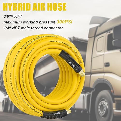 Miniatura 2 de WYNNsky Kit de inflador de camión, manguera de aire híbrida de 3/8 pulgadas × 50 pies con extremos MNPT de 1/4 pulgadas, universal Glad Hand&Chuck