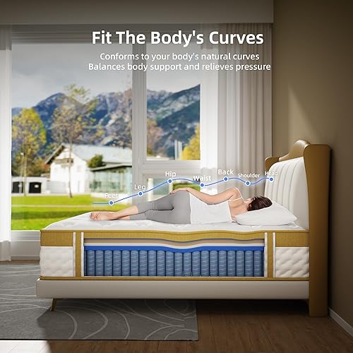 Miniatura 6 de Cool Gel - Colchón híbrido de espuma viscoelástica de 14 pulgadas para sueño fresco y alivio de presión, colchón tamaño Queen en una caja con